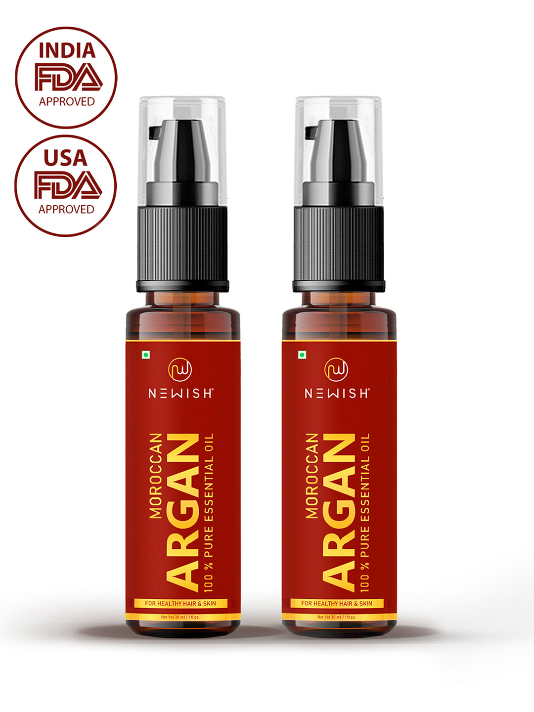 

NEWISH Set of 2 Moroccan Argan Oil for Hair & Face, Transparent
