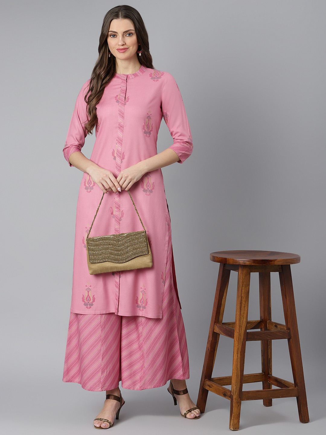 

Khushal K Women Pink Printed Kurta with Palazzos