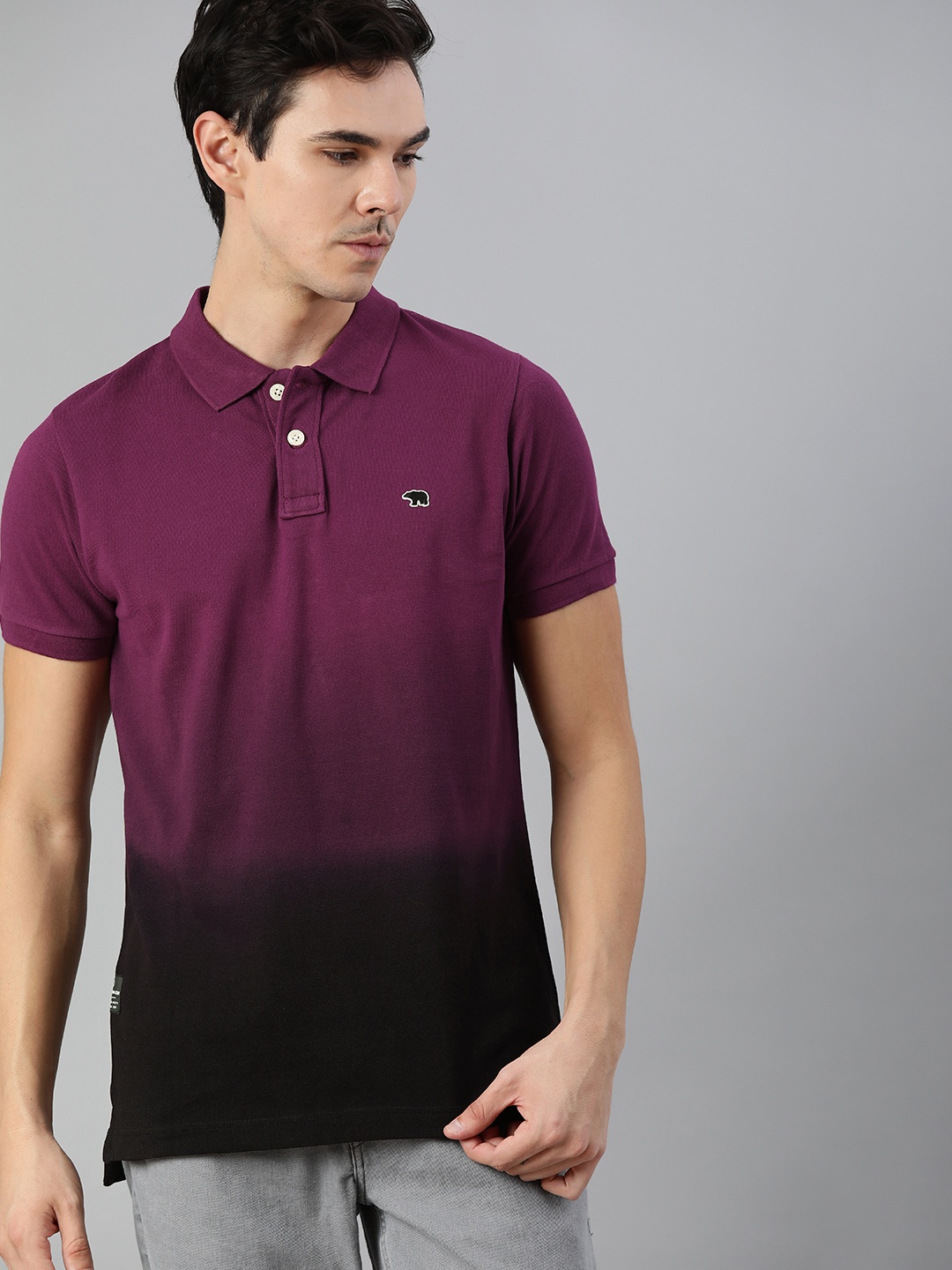 

THE BEAR HOUSE Men Purple DyedOmbre Polo Collar Slim Fit Pure Cotton T-shirt