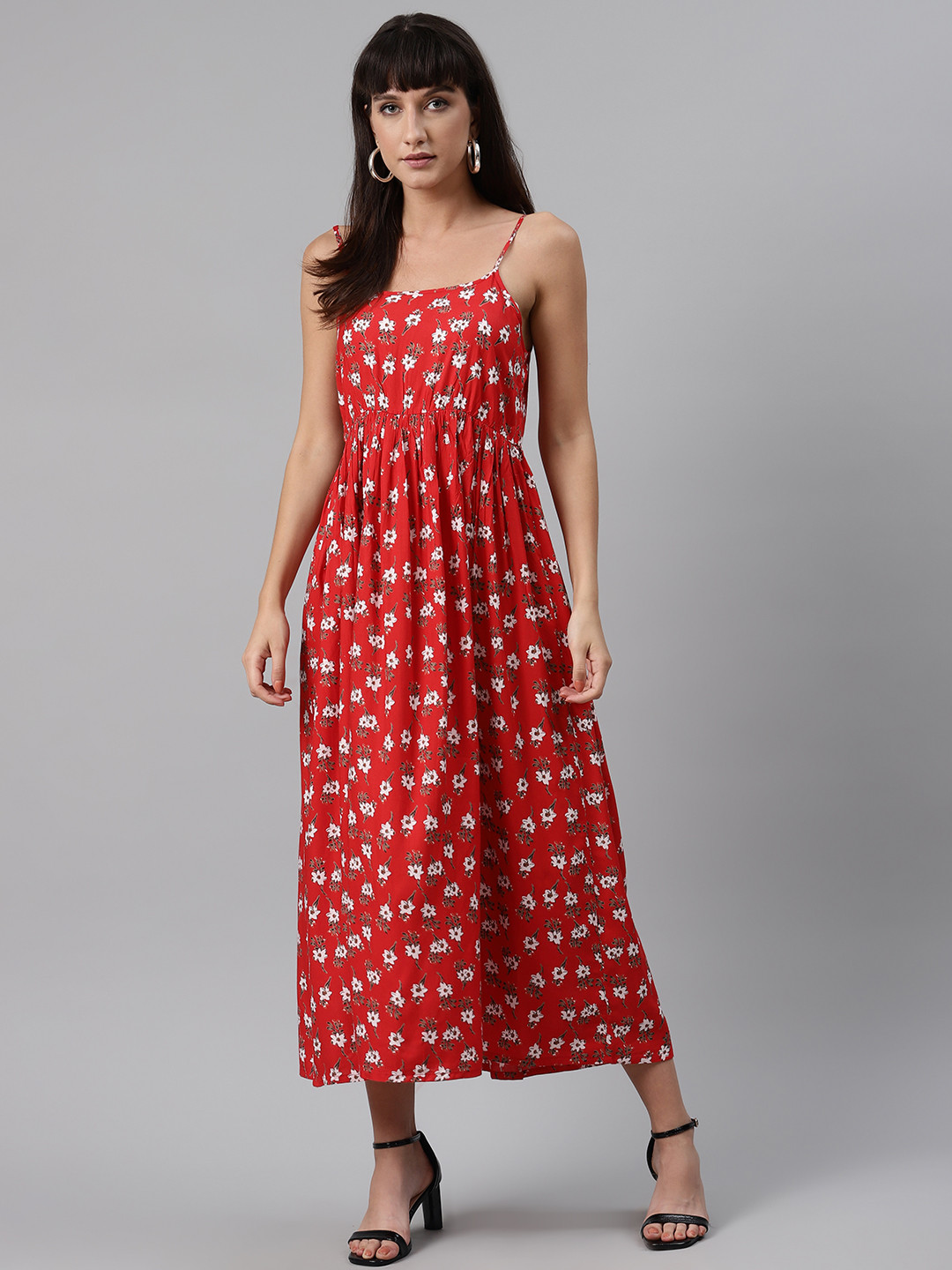 

Meeranshi Women Red & White Floral Printed Maxi Dress