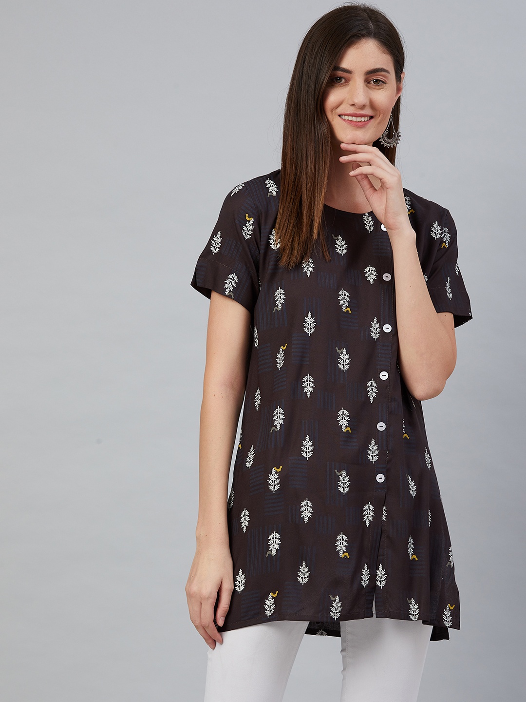 

Anubhutee Grey & White Ethnic Motifs Printed Kurti