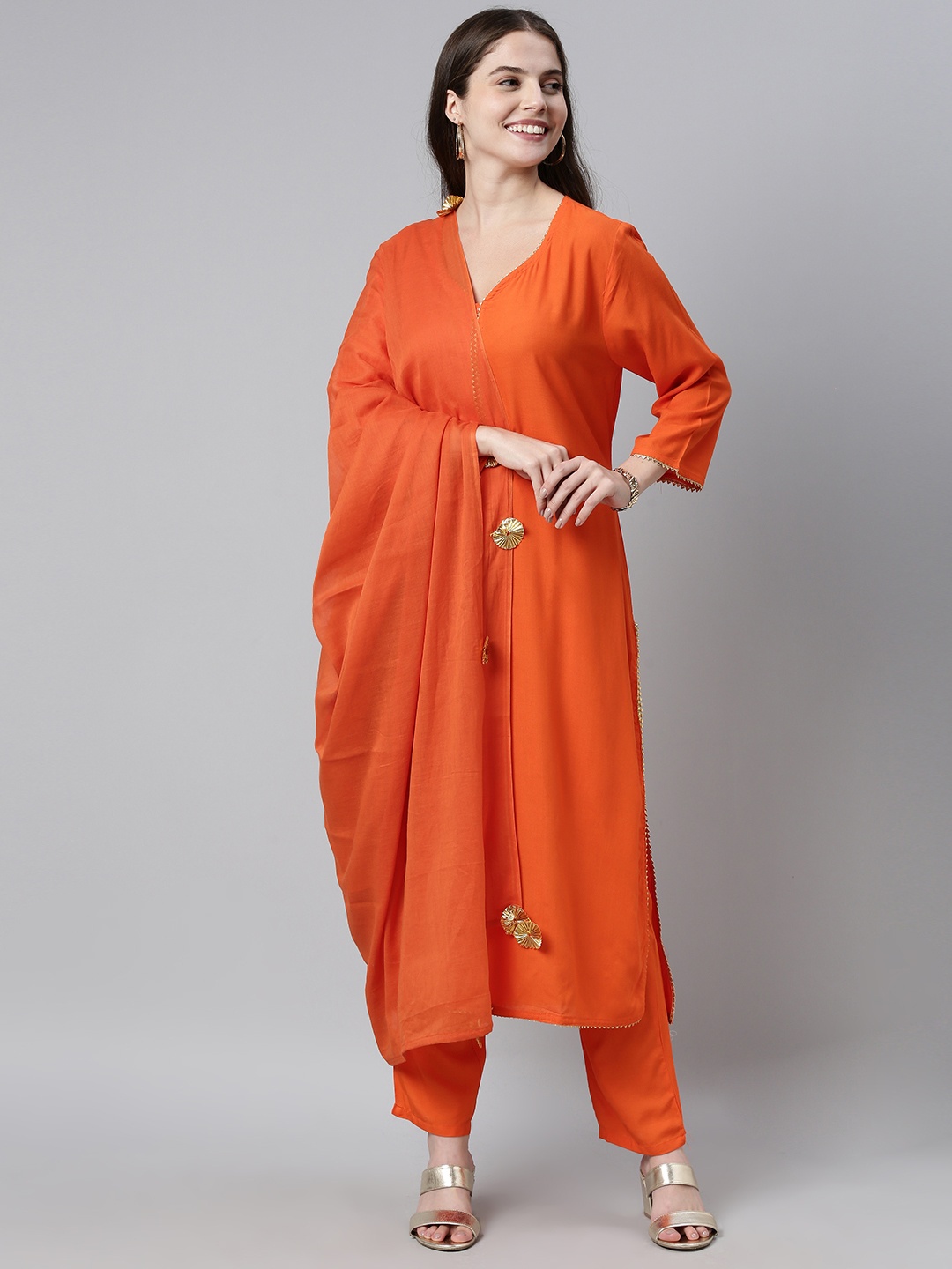 

KALINI Women Orange Gotta Patti Kurta with Palazzos & With Dupatta