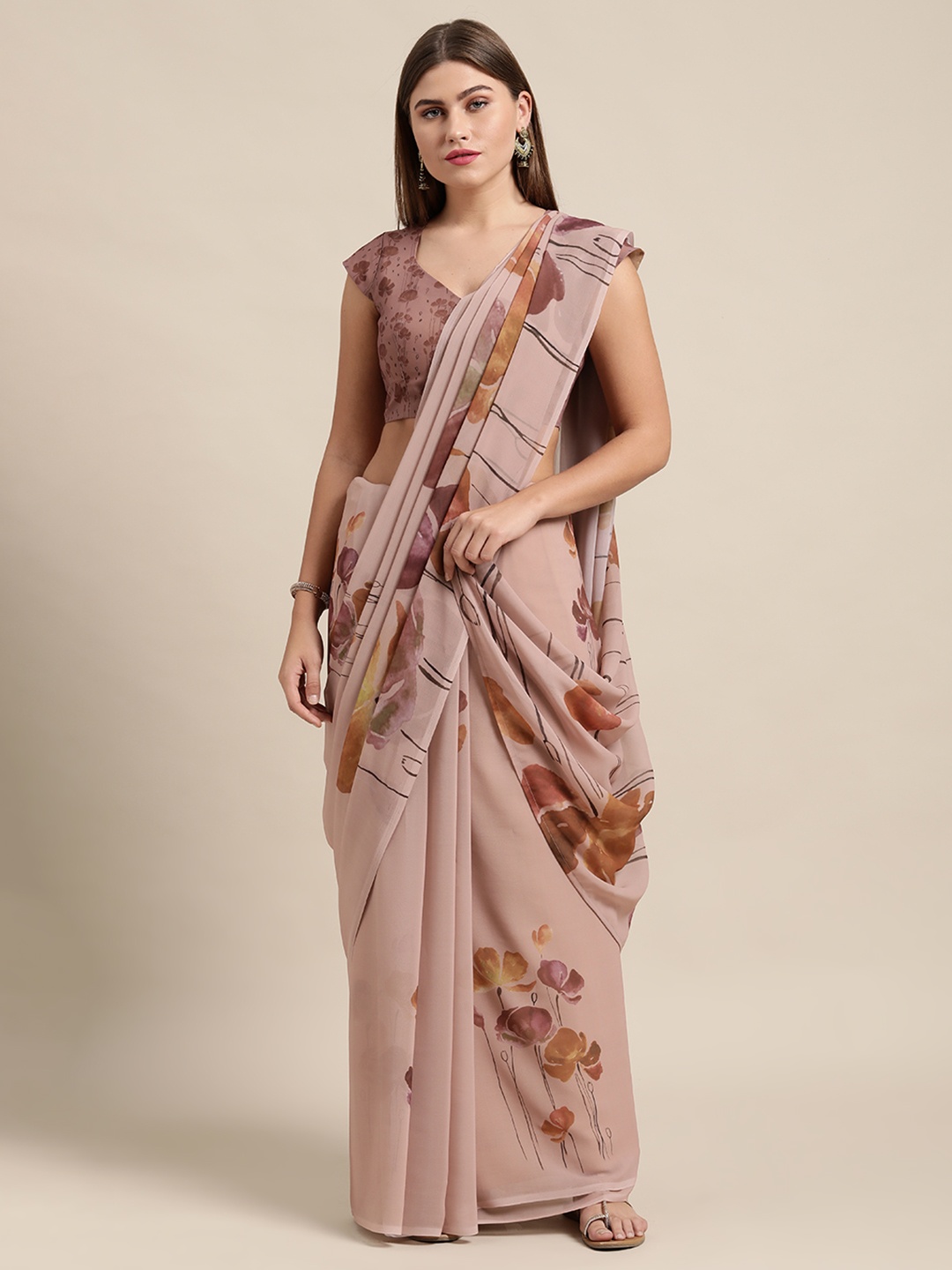 

Shaily Brown Floral Printed Saree