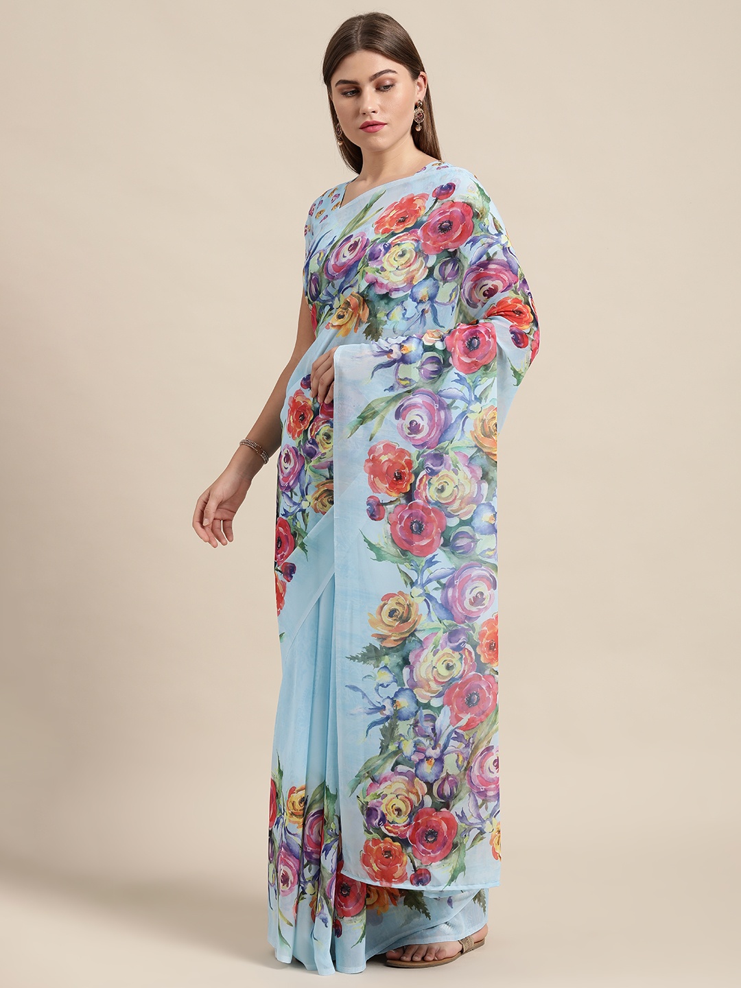 

Shaily Blue Floral Printed Saree