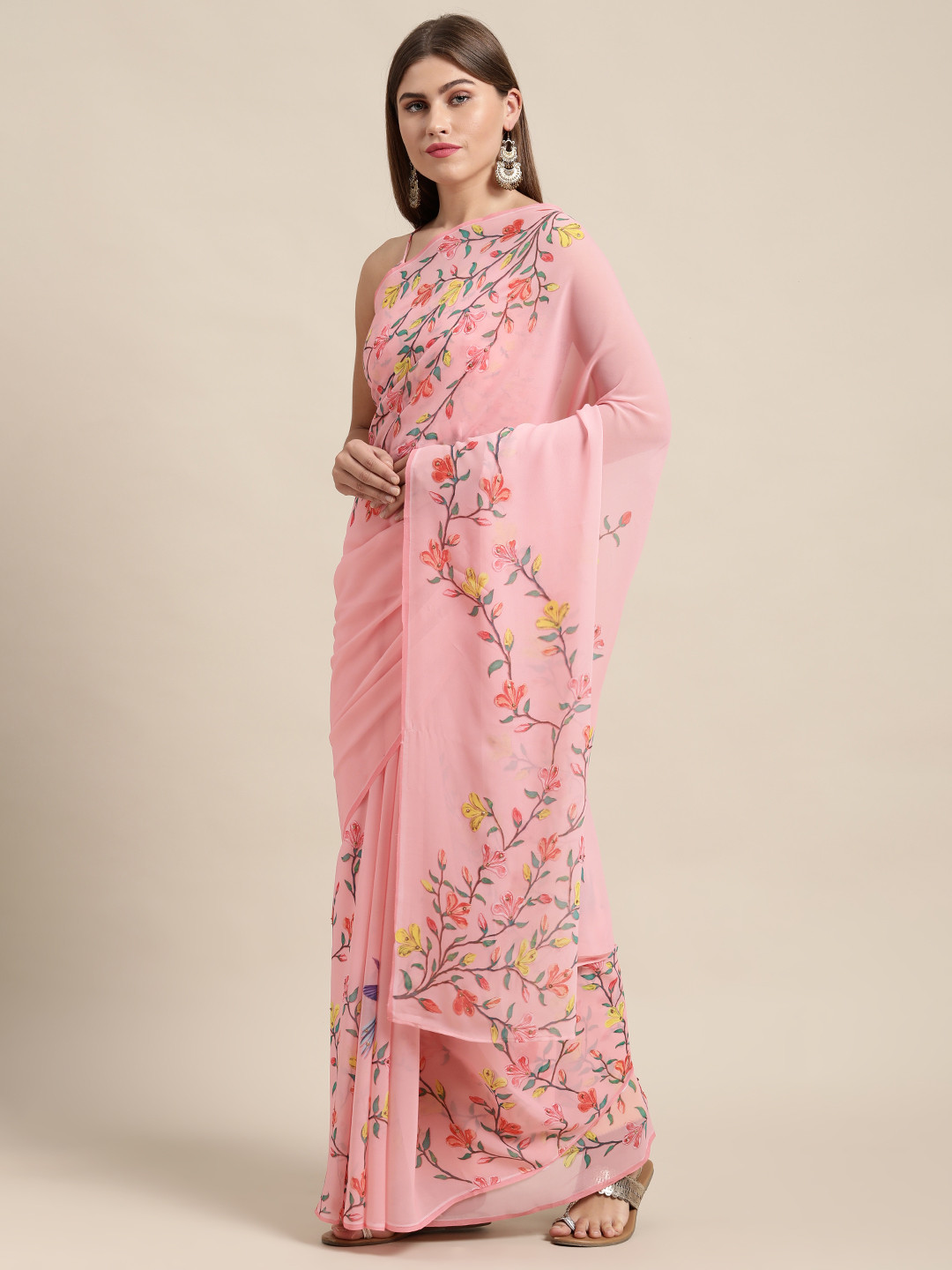 

Shaily Pink Floral Printed Saree