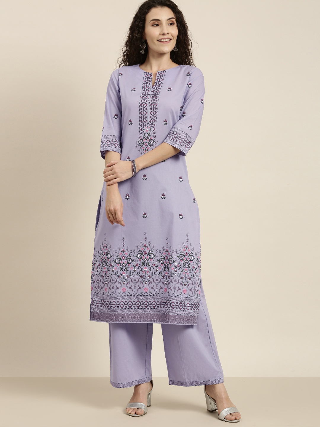 

Vishudh Womens Mauve Printed Straight Kurta With Palazzo