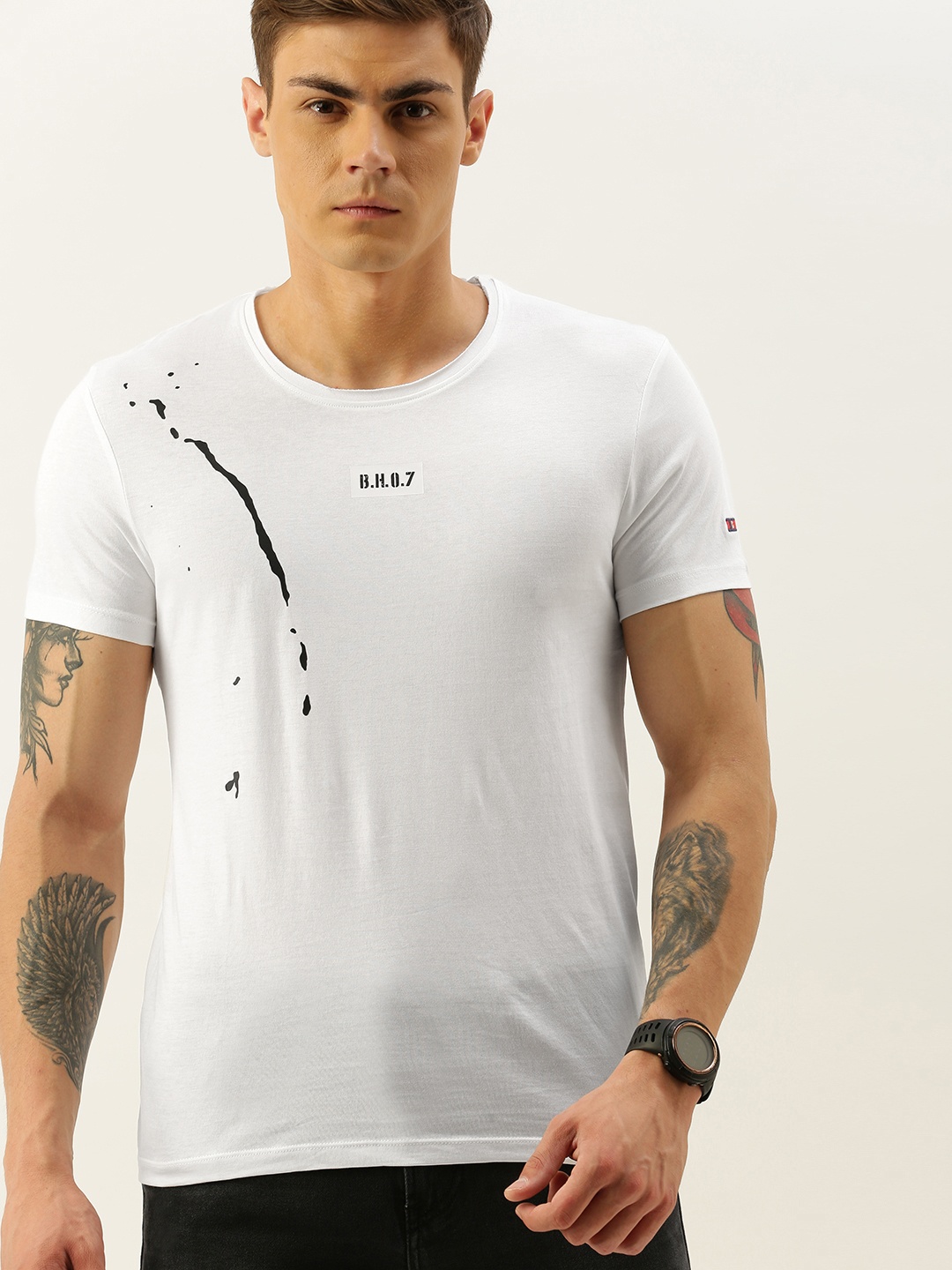 

Being Human Men White Printed Round Neck Pure Cotton T-shirt