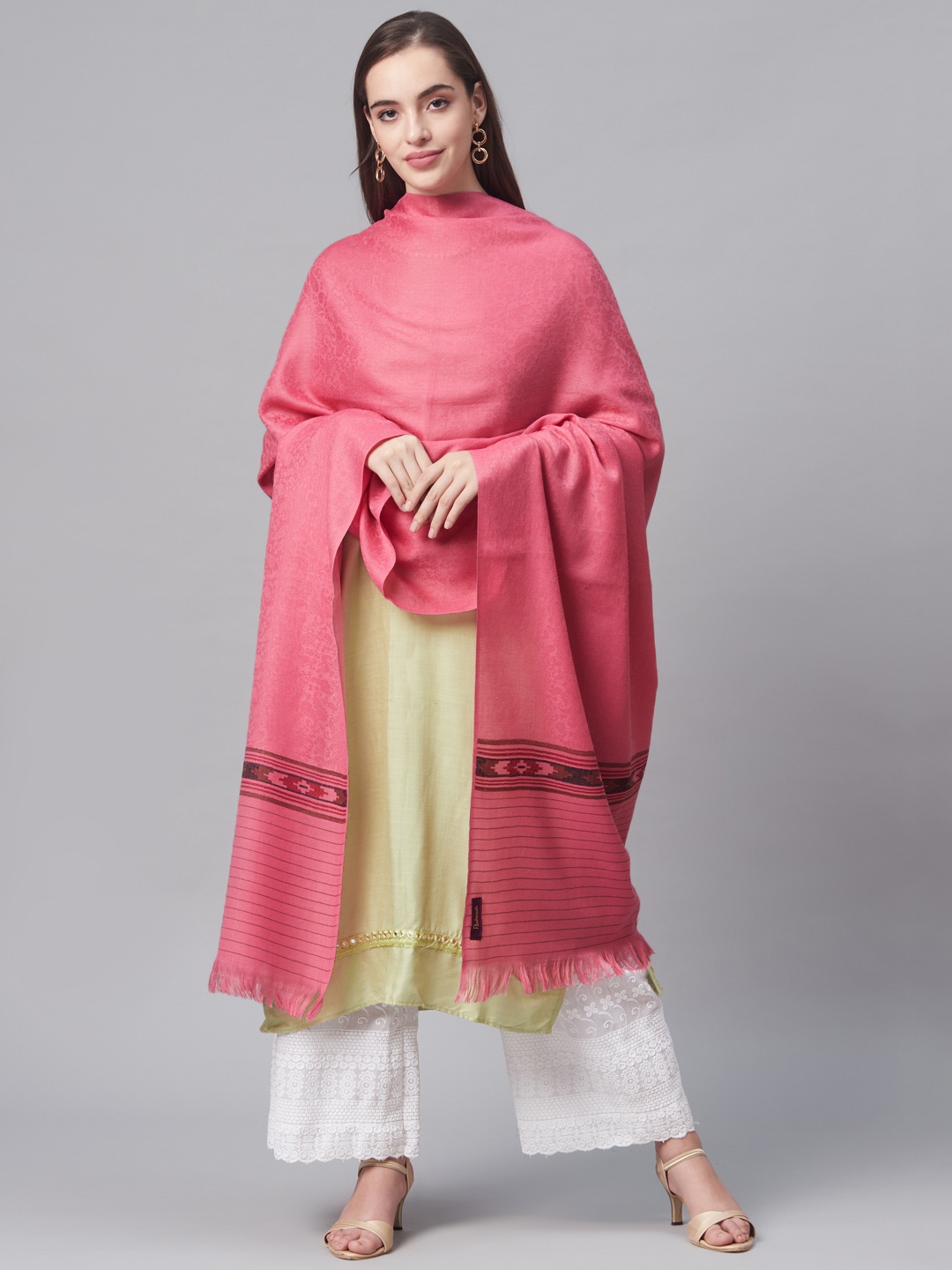 

Pashutsh Women Pink Paisley Woven Design Designer Shawl