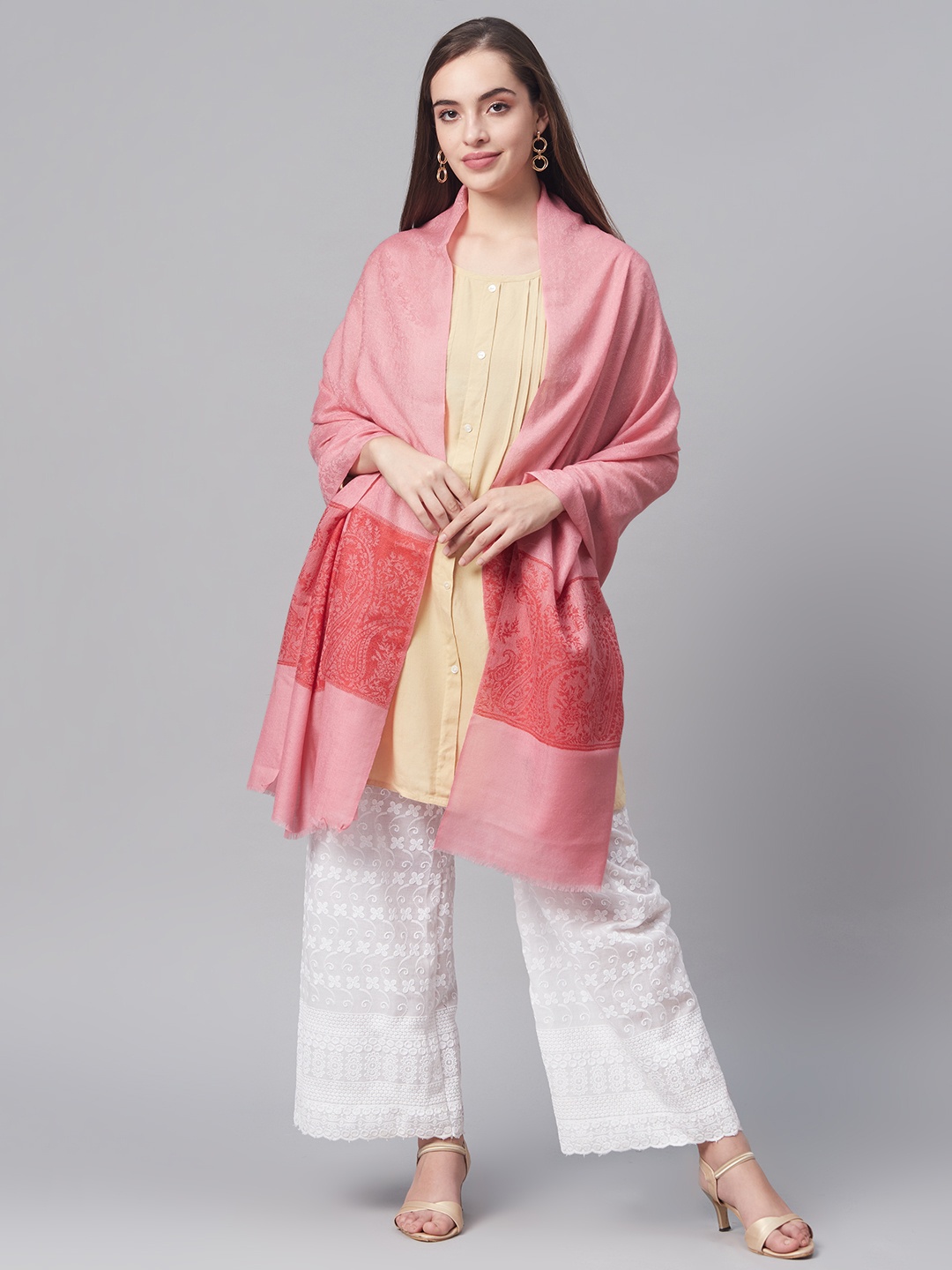 

Pashtush Women Pink Woven Design Designer Shawl