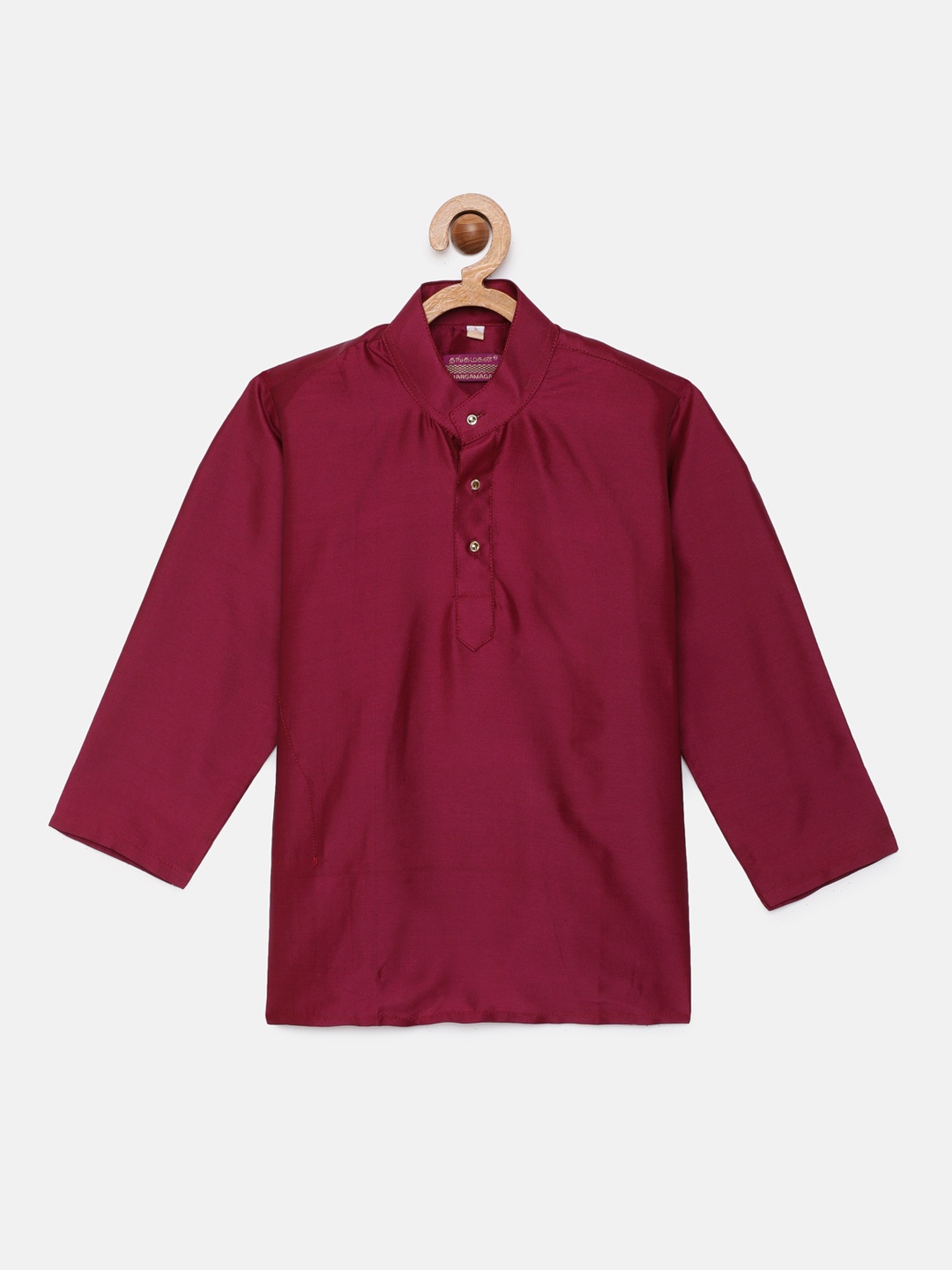 

THANGAMAGAN Boys Dark Red Art Silk Kurta
