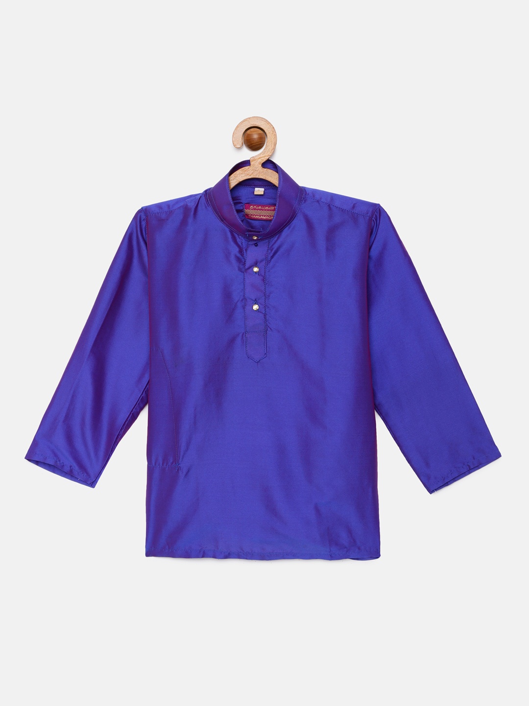 

THANGAMAGAN Boys Blue Solid Art Silk Kurta