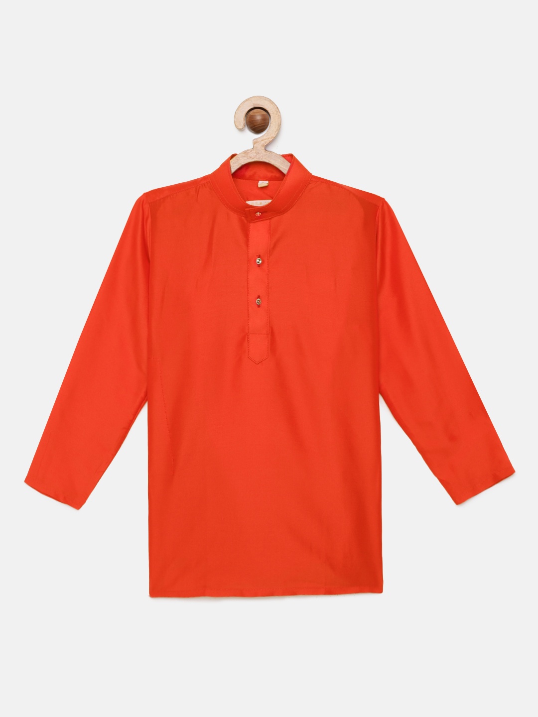 

THANGAMAGAN Boys Coral Red Solid Straight Kurta