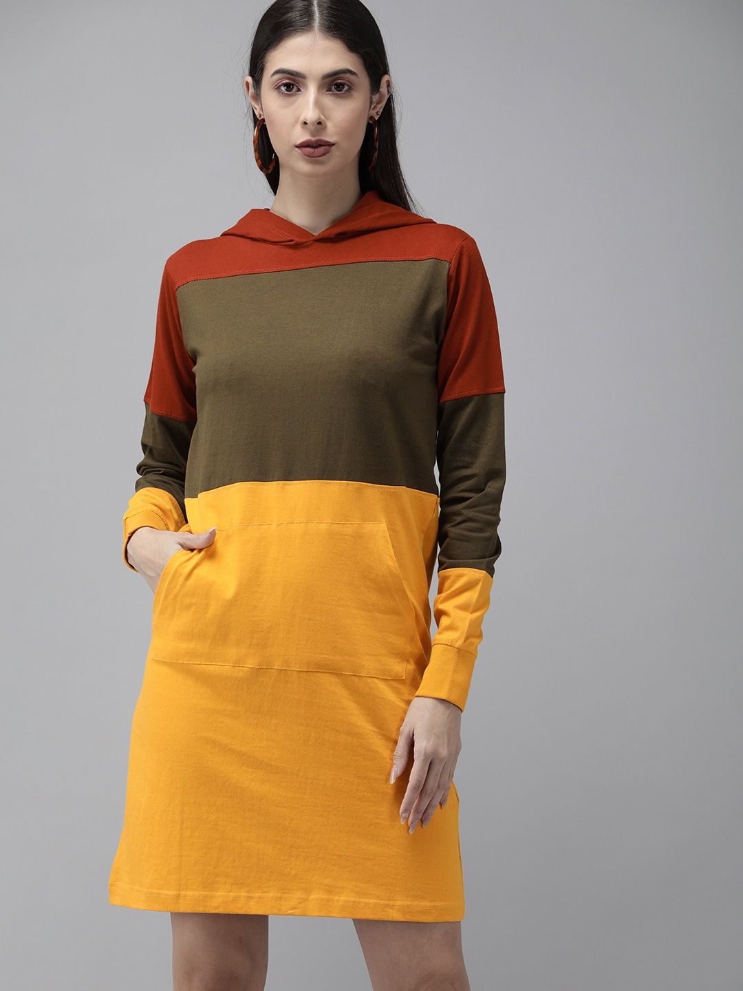 

The Dry State Women Mustard Yellow Colourblocked Dress