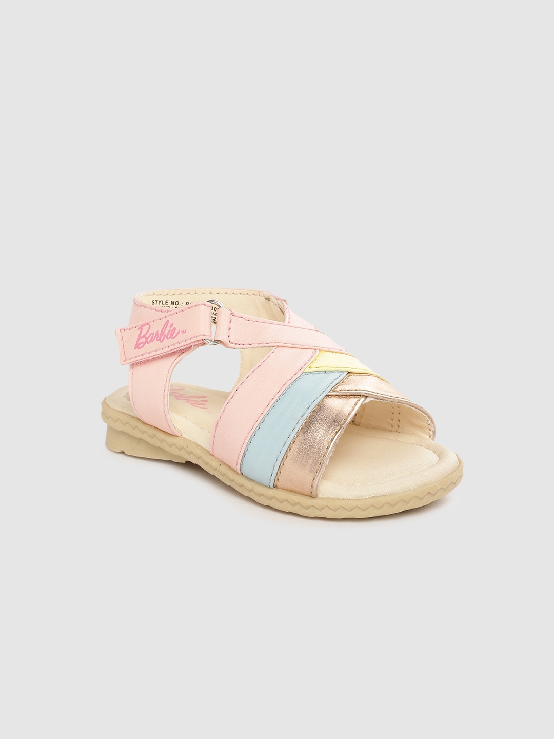 

toothless Girls Rose Gold-Toned & Blue Colourblocked Barbie Open Toe Flats