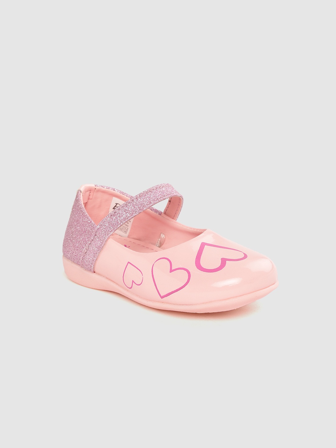 

toothless Girls Pink Heart Print Glitter Slip-On Mary Janes