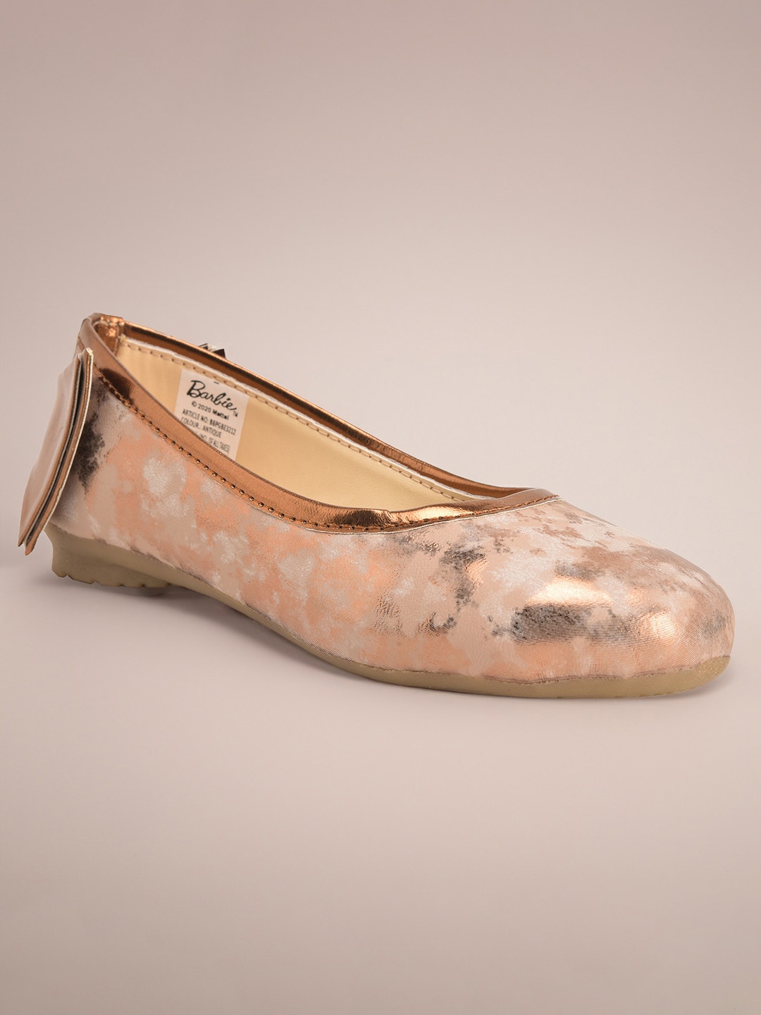 

toothless Girls Beige & Brown Barbie Printed Ballerinas with Bow
