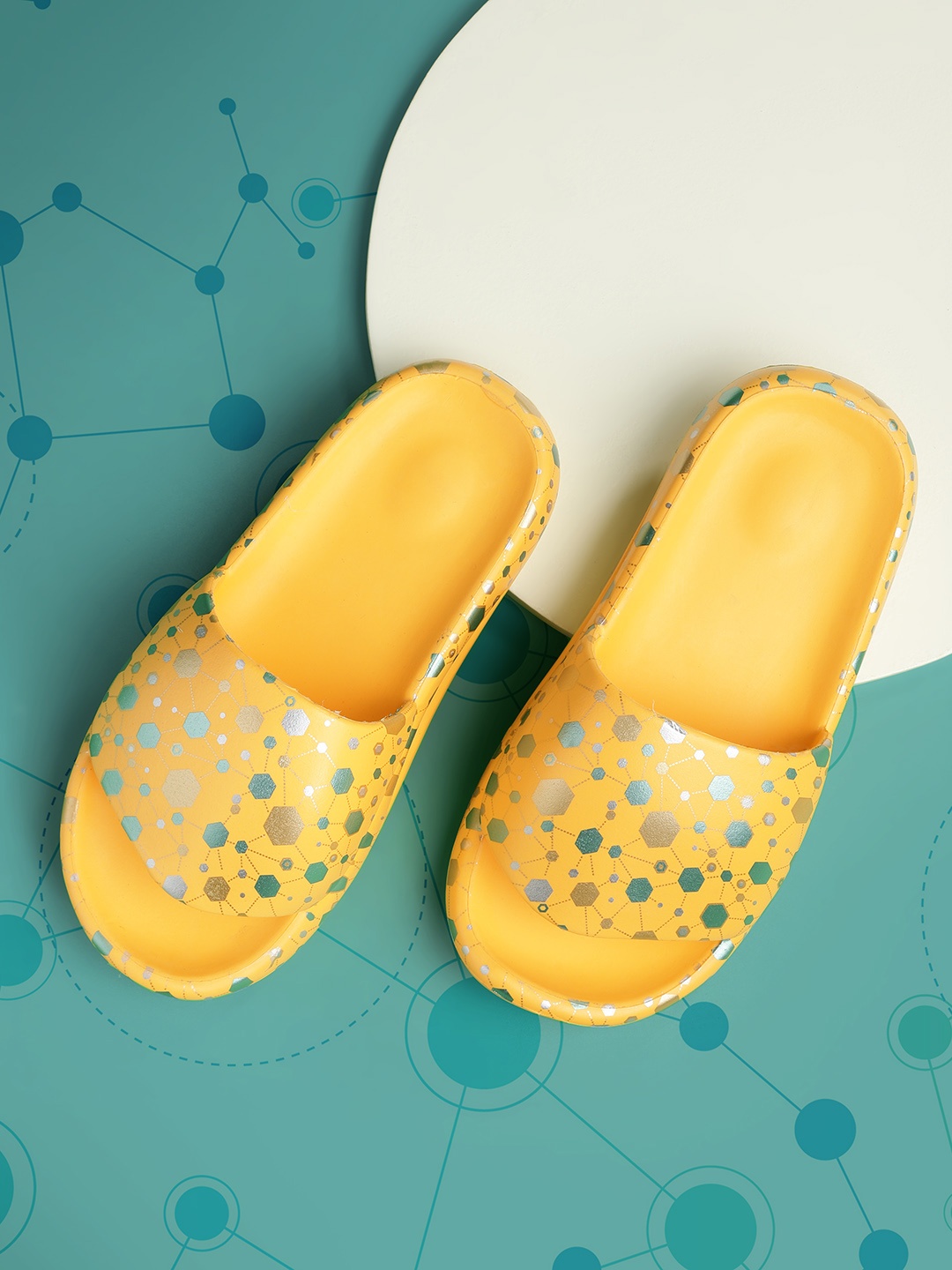 

Kook N Keech Women Yellow Printed Sliders