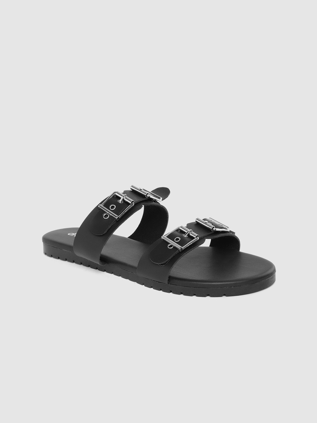 

DressBerry Women Black Open Toe Flats with Buckles