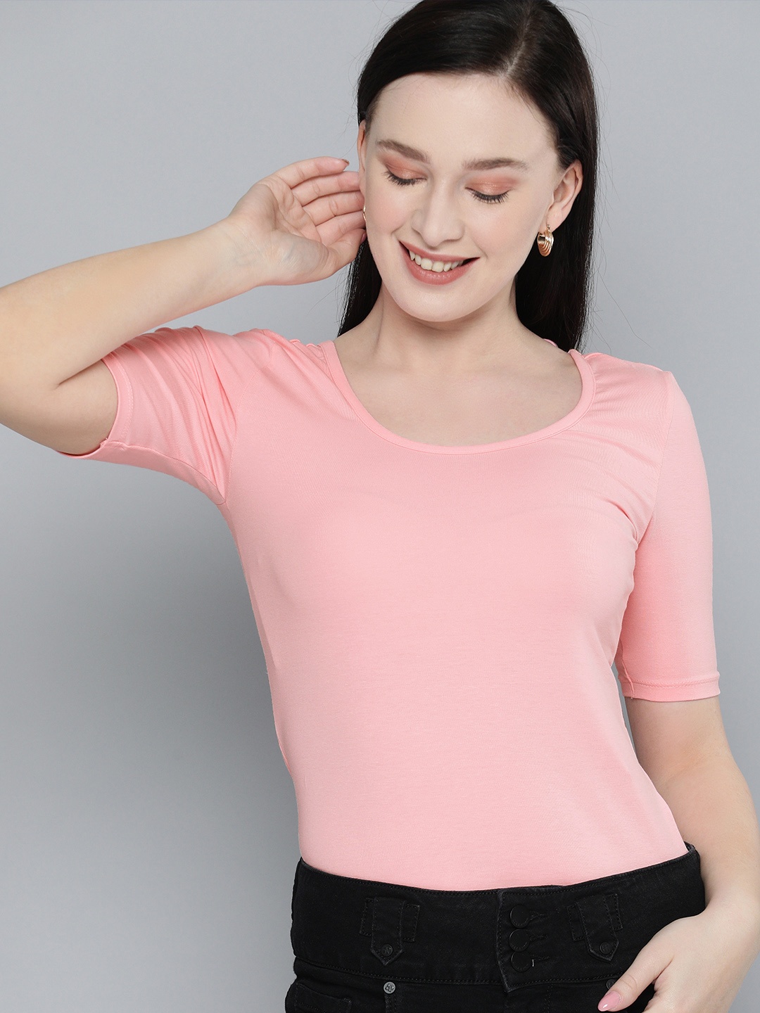 

HERENOW Women Pink Pure Cotton T-shirt
