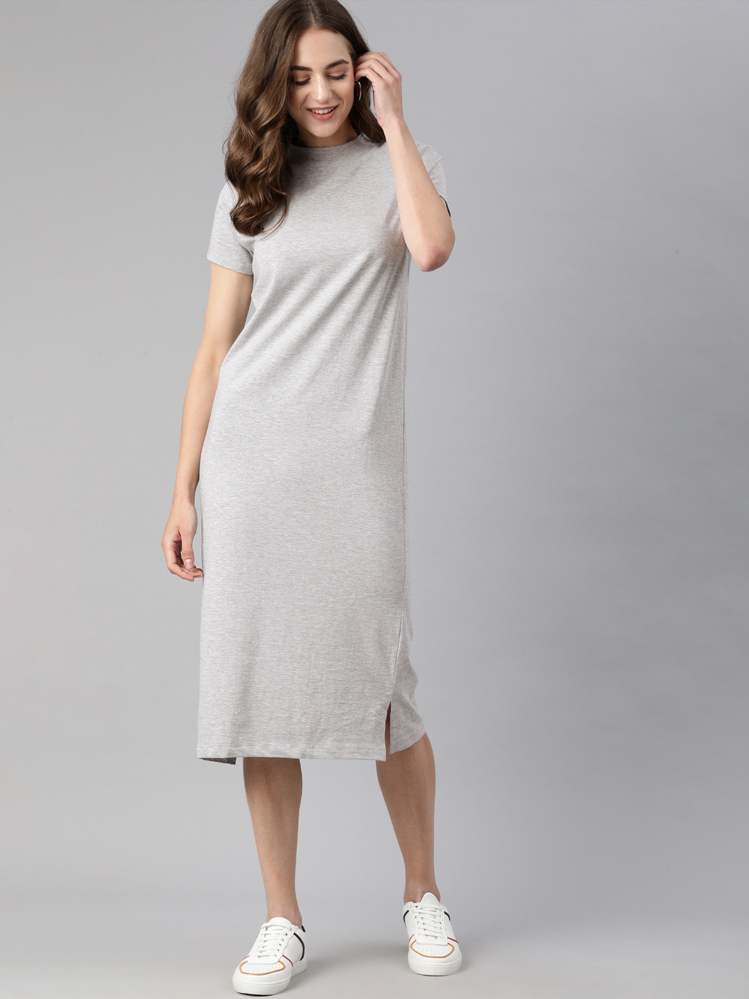 

HERE&NOW Grey Melange T-shirt Dress with Side Slit