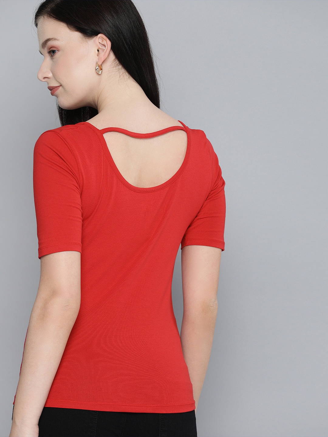 

HERENOW Women Red Pure Cotton T-shirt