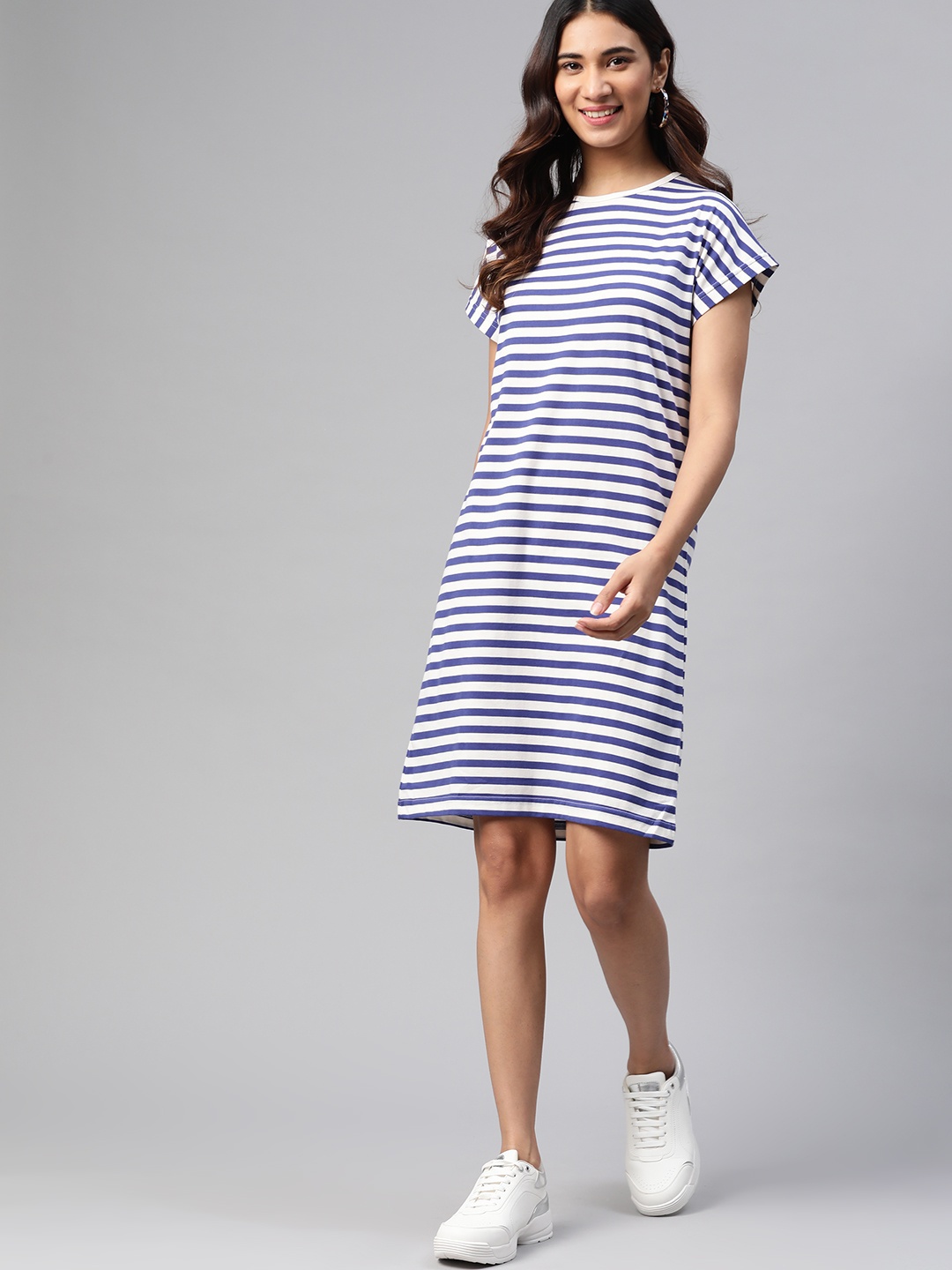 

HERE&NOW White & Blue Striped T-shirt Dress