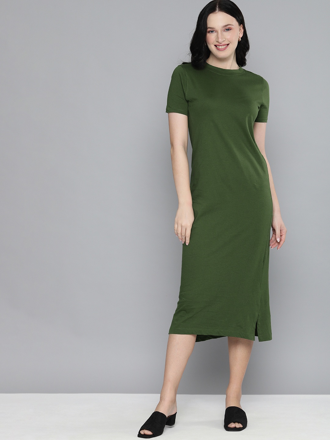 

HERE&NOW Olive Green T-shirt Midi Dress