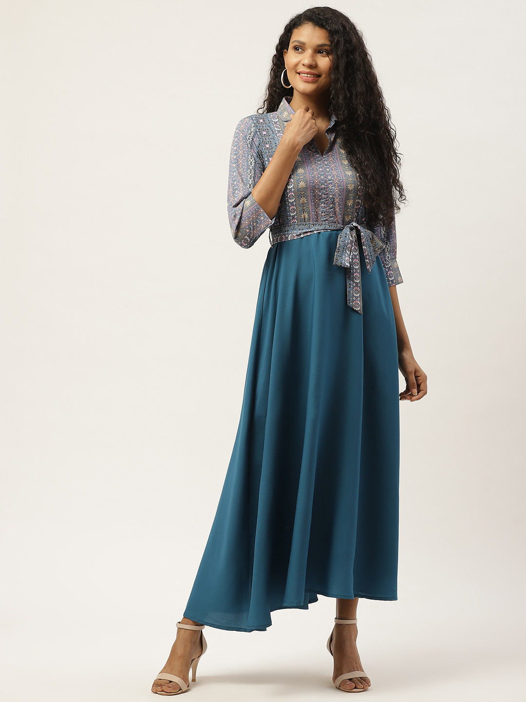 

Deewa Women Teal Blue Printed Maxi Dress