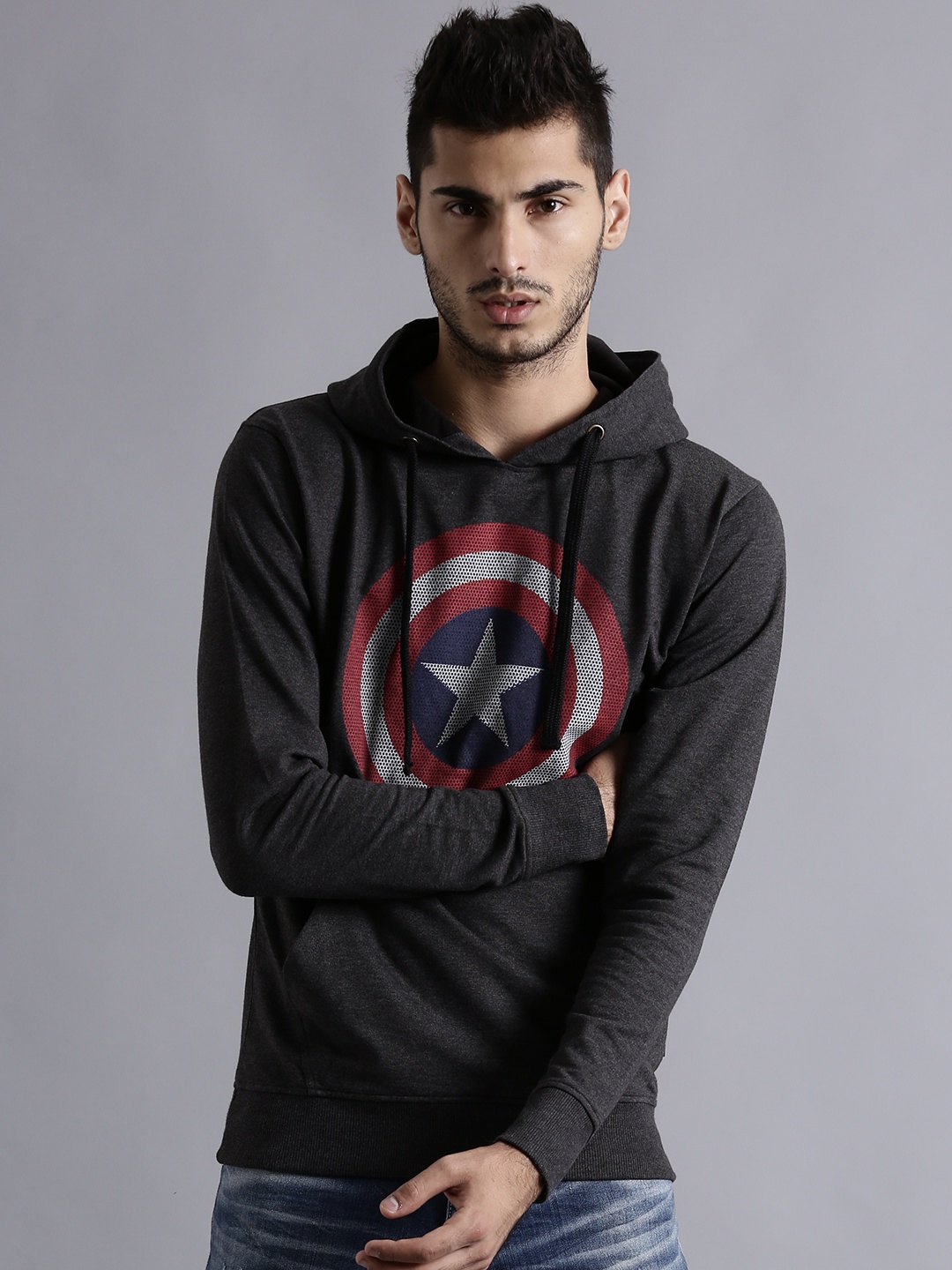 

Kook N Keech Marvel Charcoal Grey Printed Hooded Sweatshirt