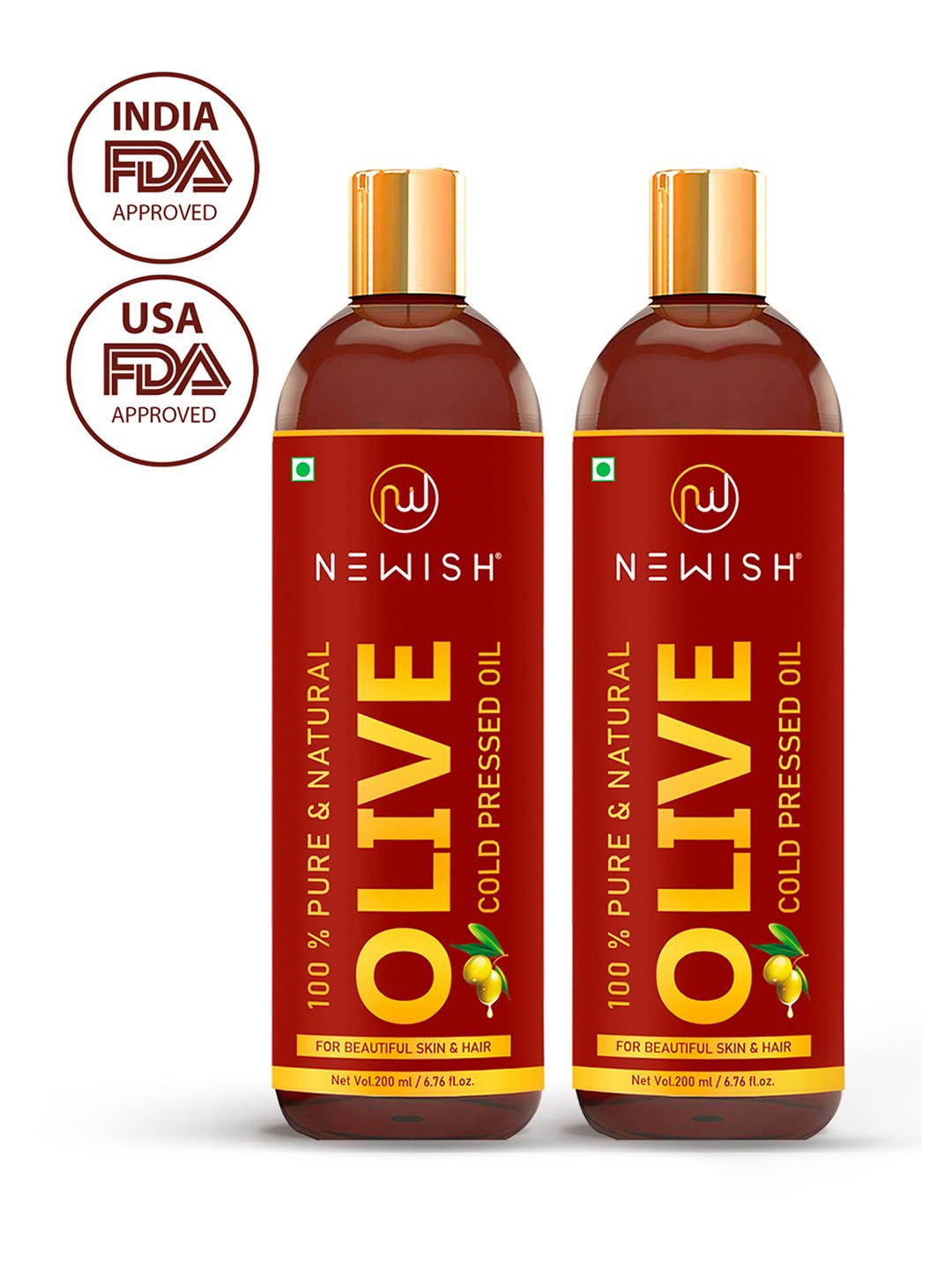 

NEWISH Set of 2 Pure Cold Pressed Olive Oil For Hair & Skin, Transparent