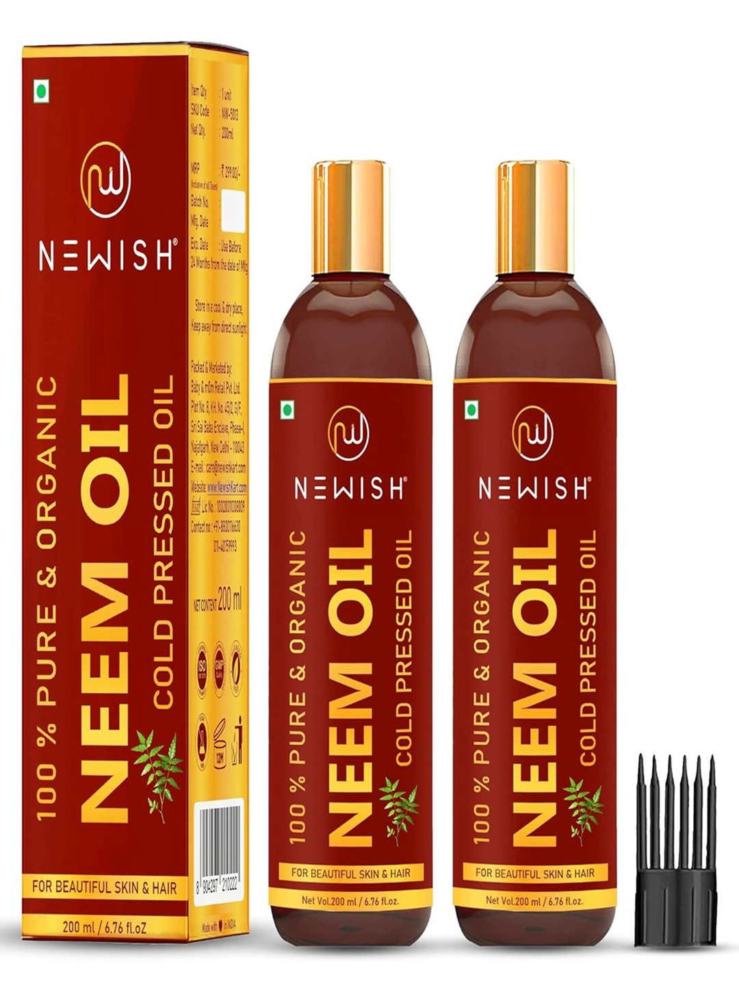 

NEWISH Set of 2 Cold Pressed Organic Neem Oil - Skin & Hair, Transparent