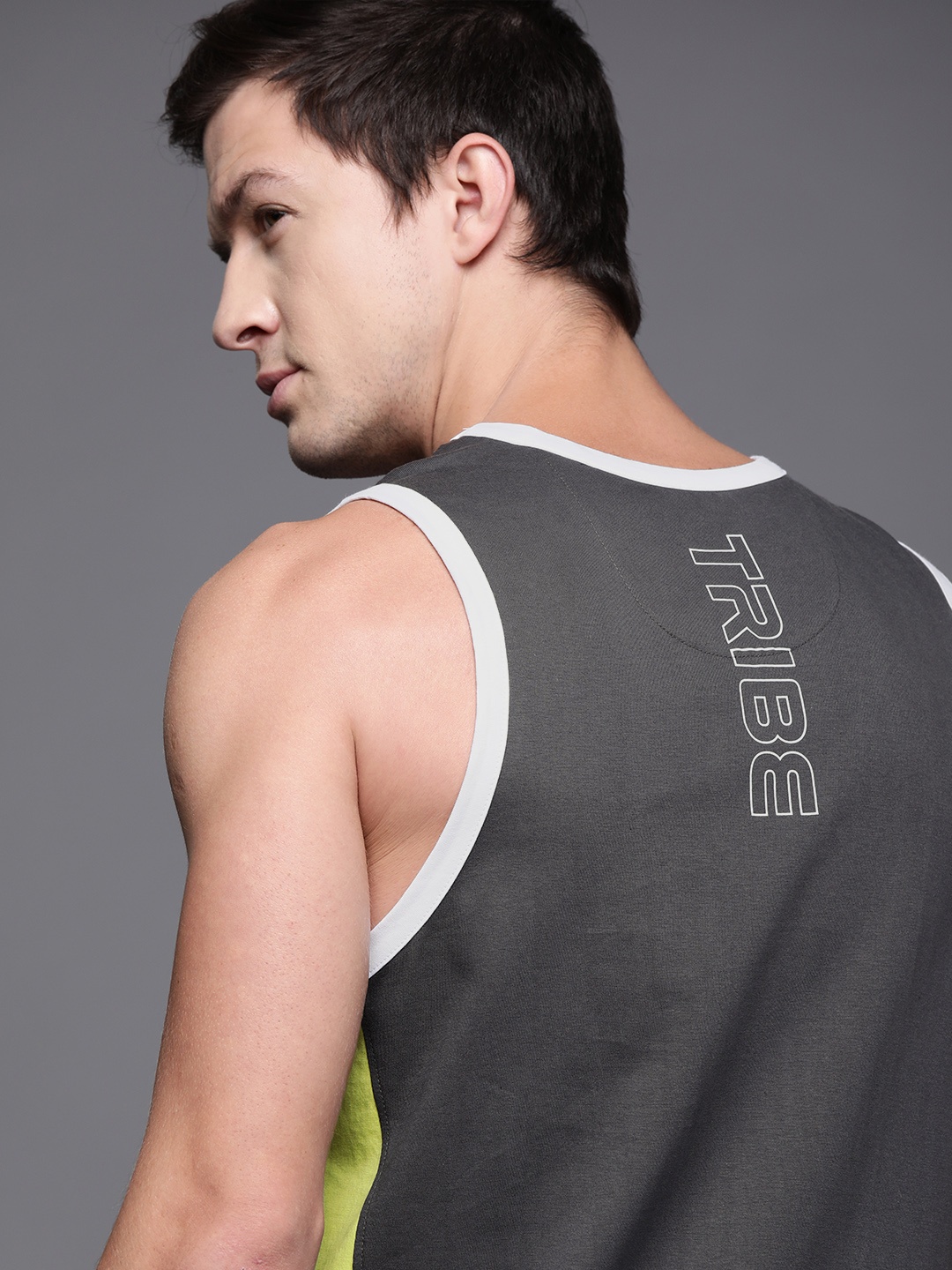 

Allen Solly Tribe Men's Grey and Olive Green Colourblocked Innerwear Vest