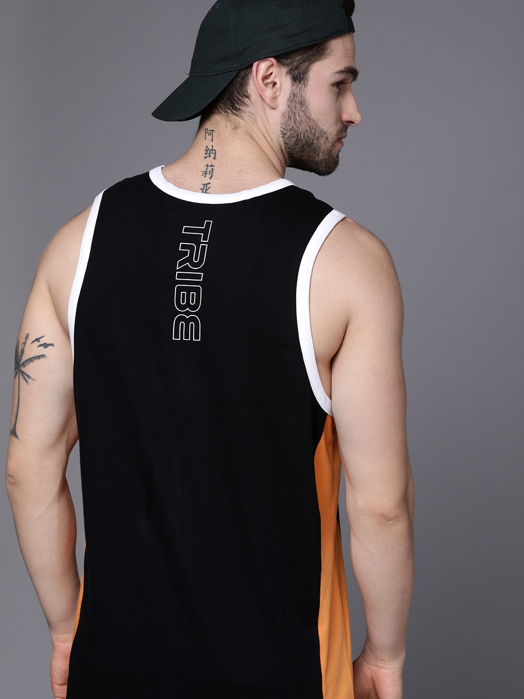 

Allen Solly Tribe Men Black & Orange Colourblocked Pure Cotton Innerwear Vest