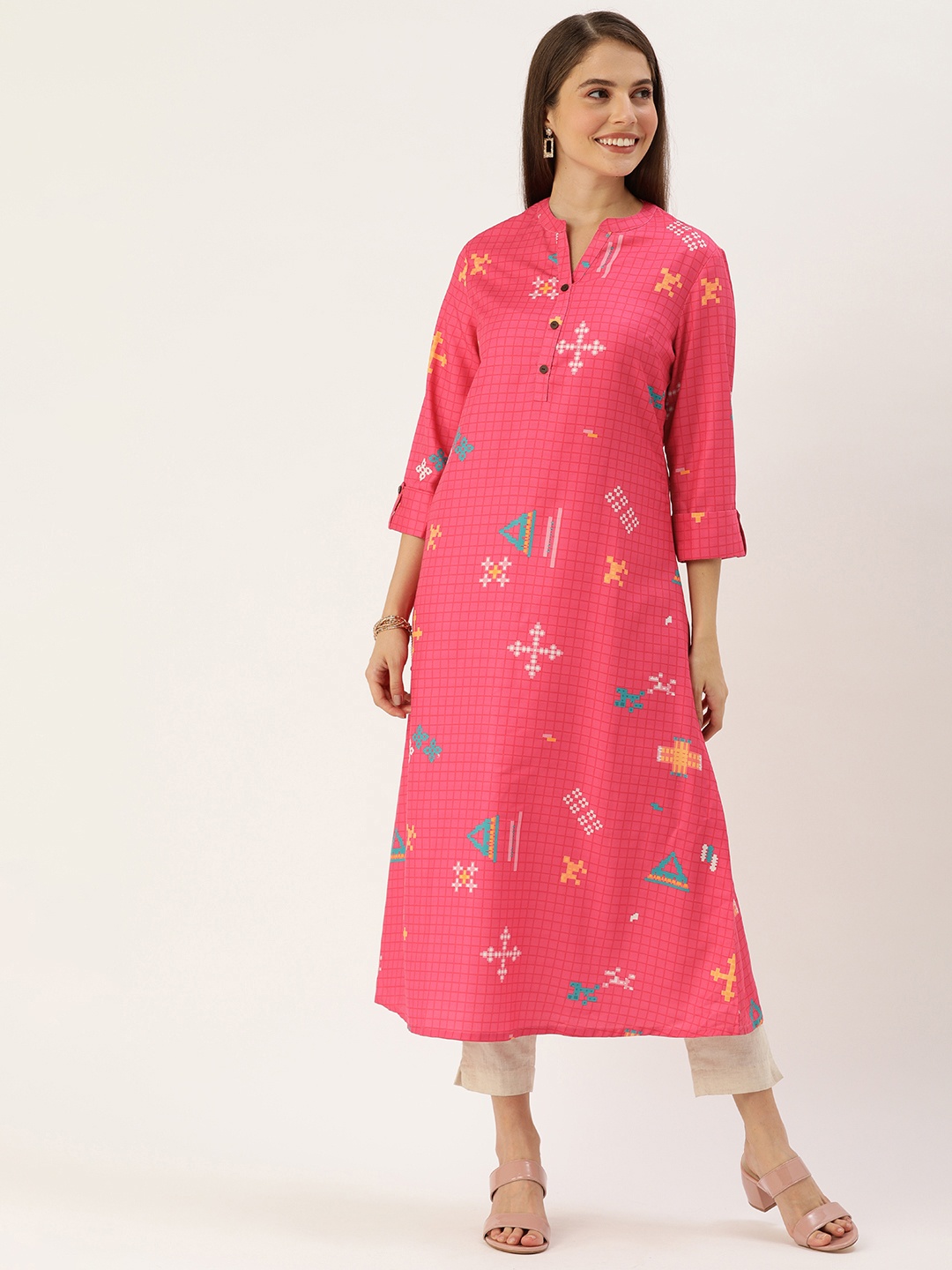 

Anouk Women Pink Printed A-Line Kurta