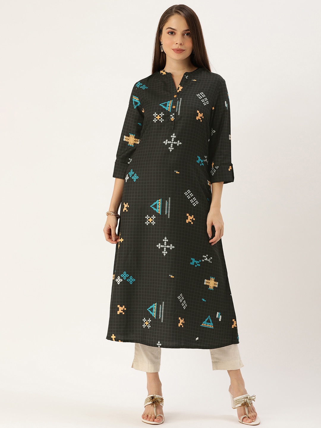 

Anouk Women Black Printed A-Line Kurta