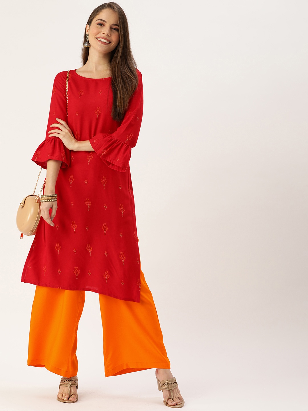 

Anouk Women Red Printed Kurta with Palazzos
