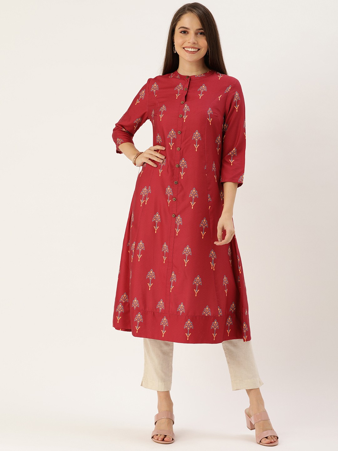 

Anouk Women Maroon Floral Printed A-Line Kurta