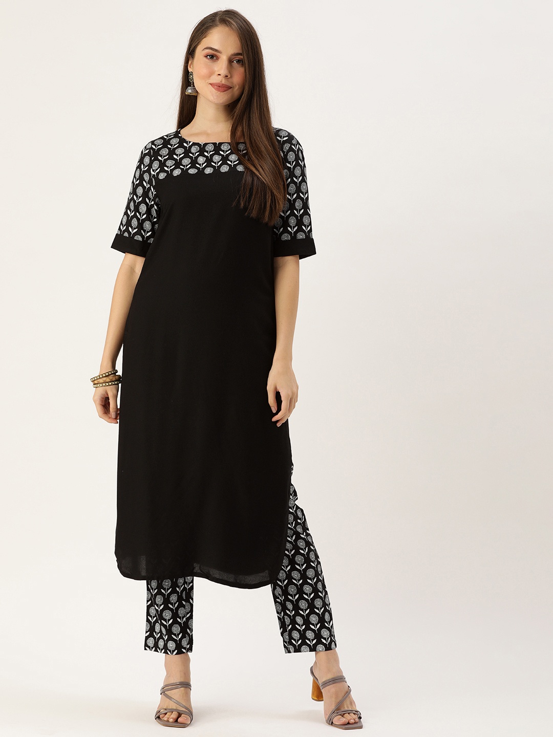 

Anouk Women Black Printed Kurta with Trousers