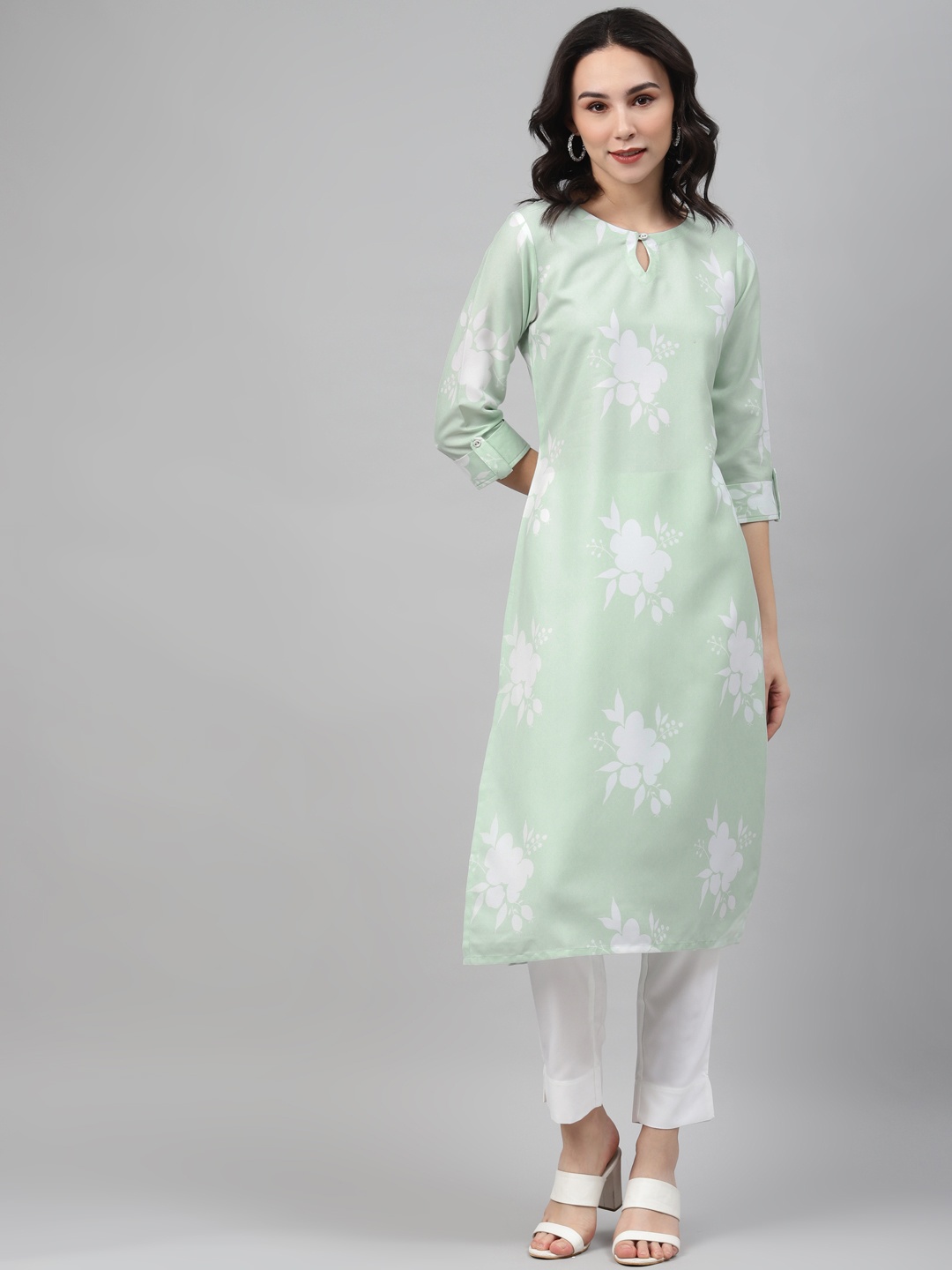 

ZIYAA Women Green & White Printed Kurta with Trousers