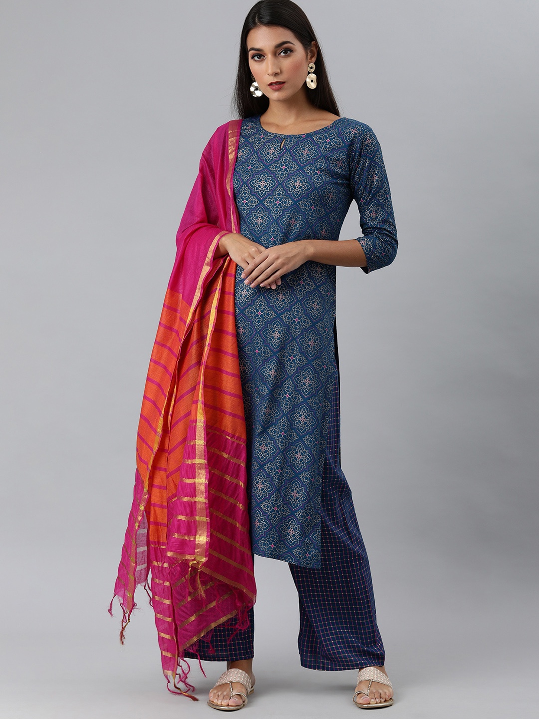 

KALINI Women Blue Printed Kurta with Palazzos & With Dupatta
