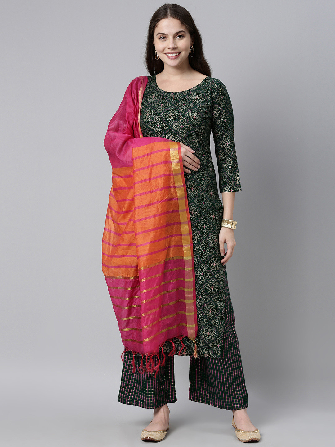 

KALINI Women Green Kurta with Palazzos & With Dupatta