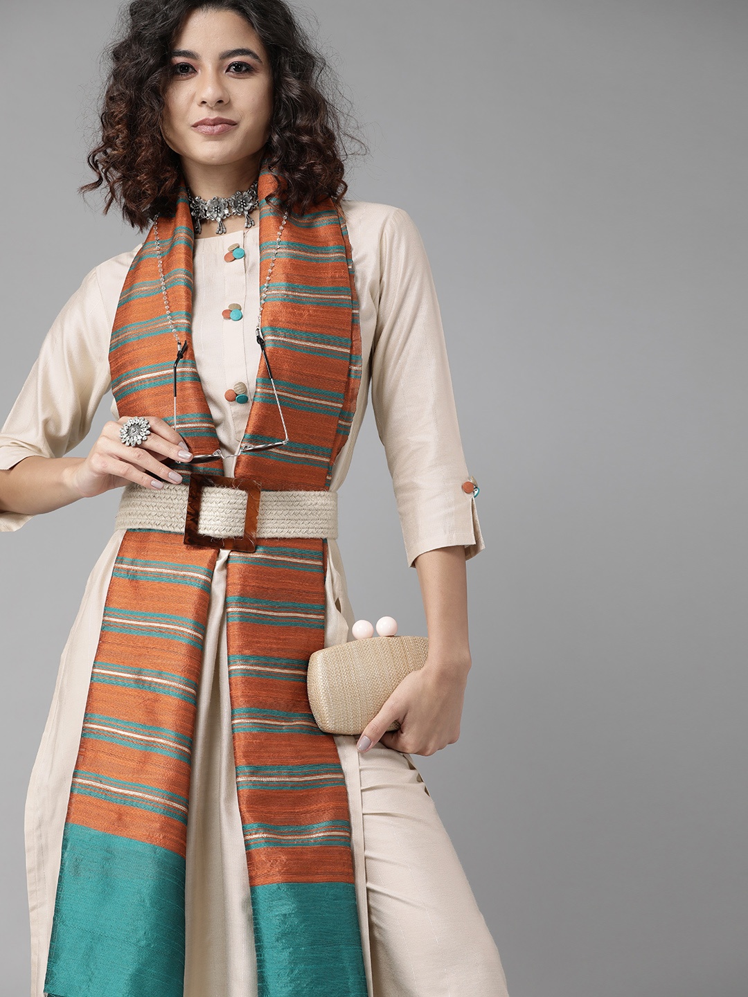 

Indo Era Calm Off White Solid Kurta Set