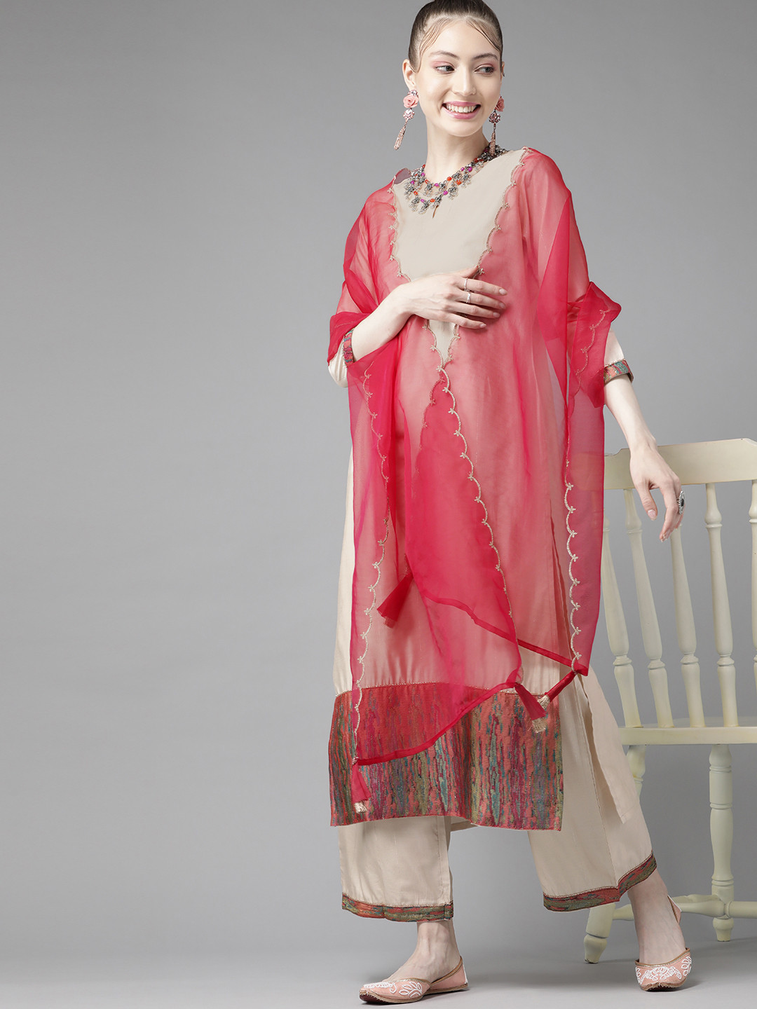 

Indo Era Enchanting Off White Solid Kurta Set