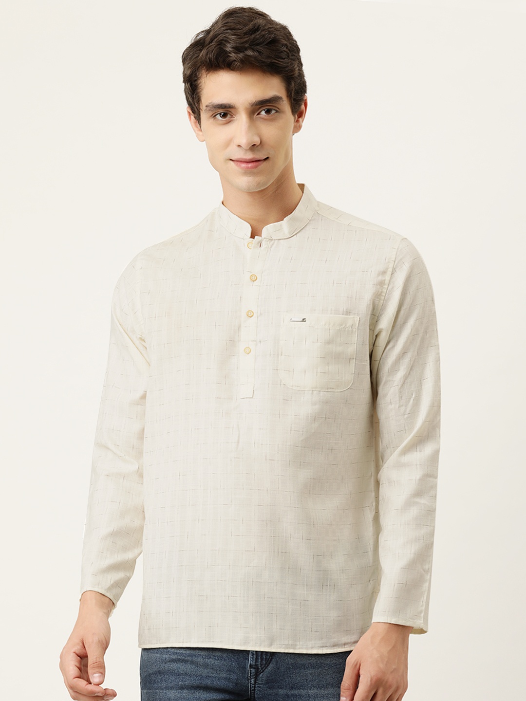 

Peter England Men Beige & Black Slim Fit Checked Kurta
