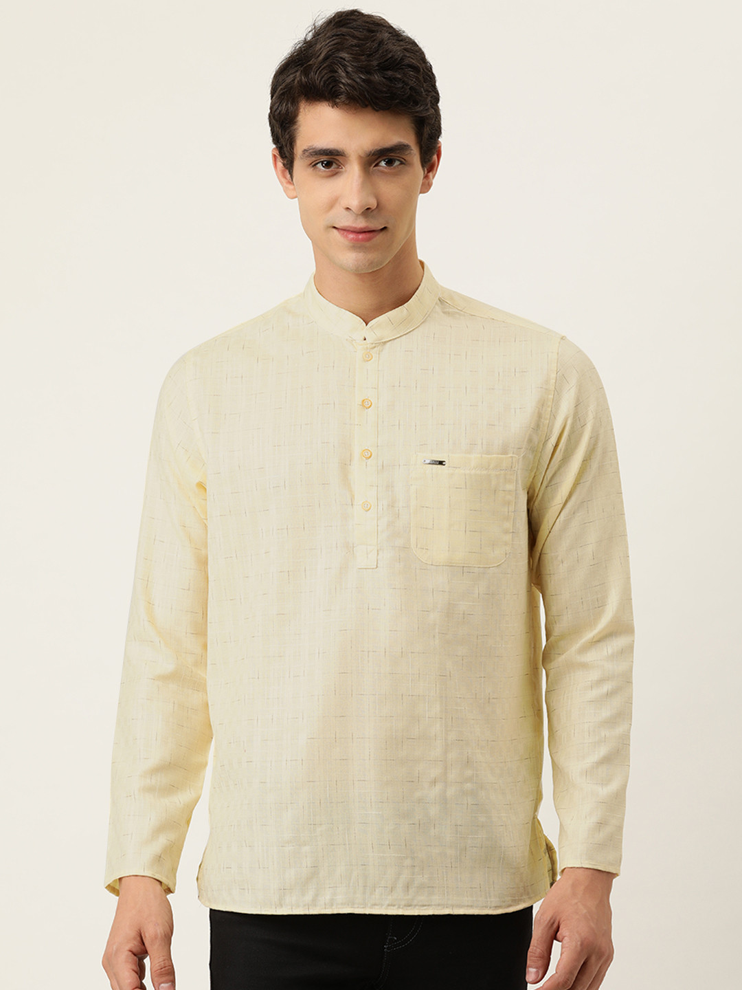 

Peter England Men Yellow Slim Fit Checked Kurta