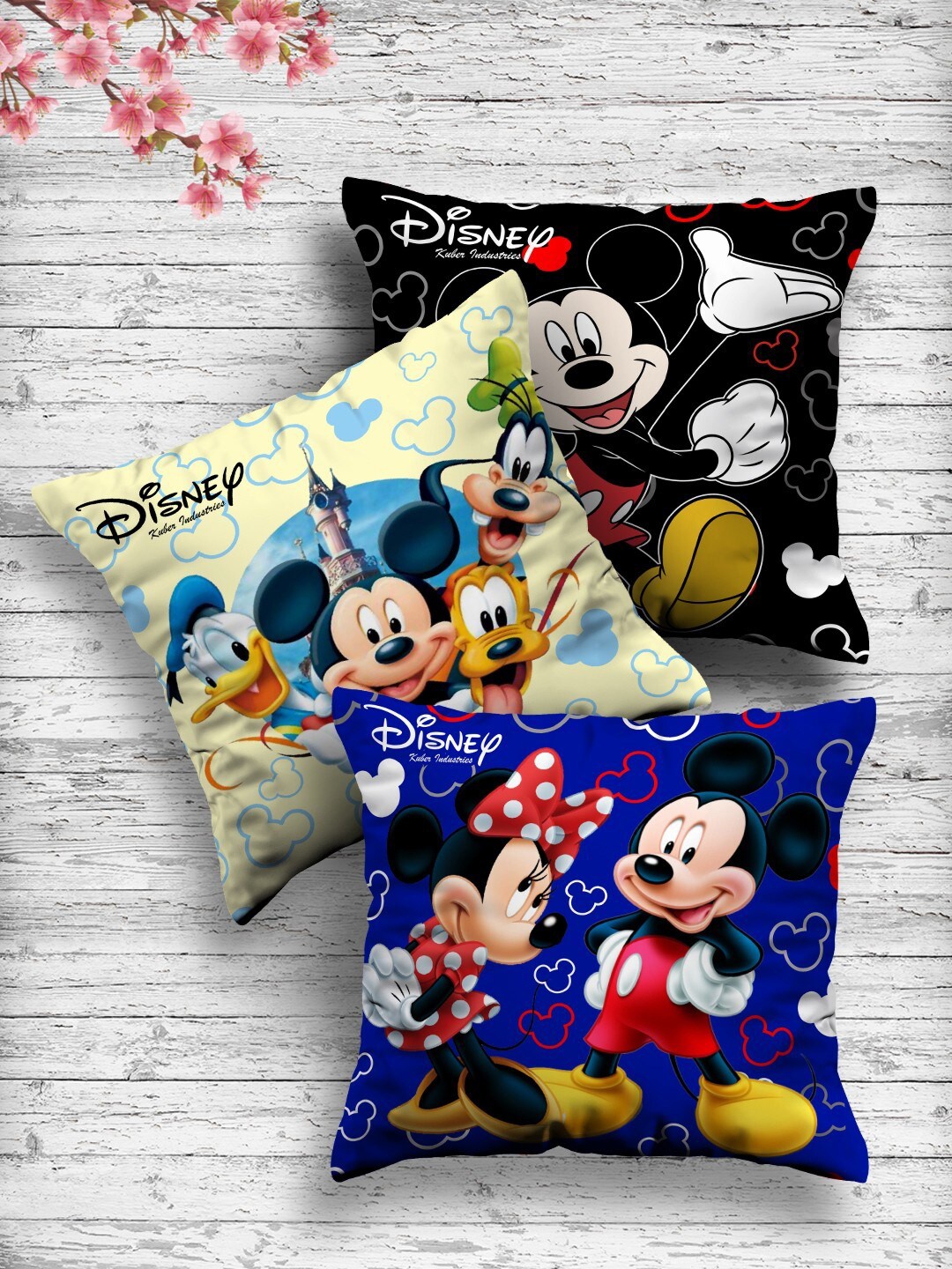 

Kuber Industries Set Of 3 Disney Printed Reversible Cushions, Blue