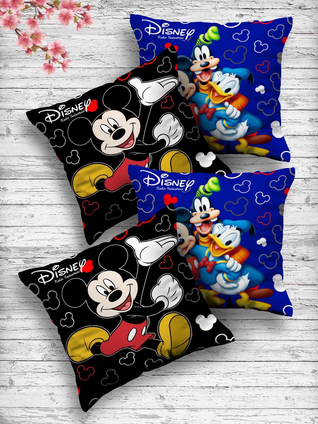 

Kuber Industries Set Of 4 Both Side Disney Printed Reversible Cushion, Blue