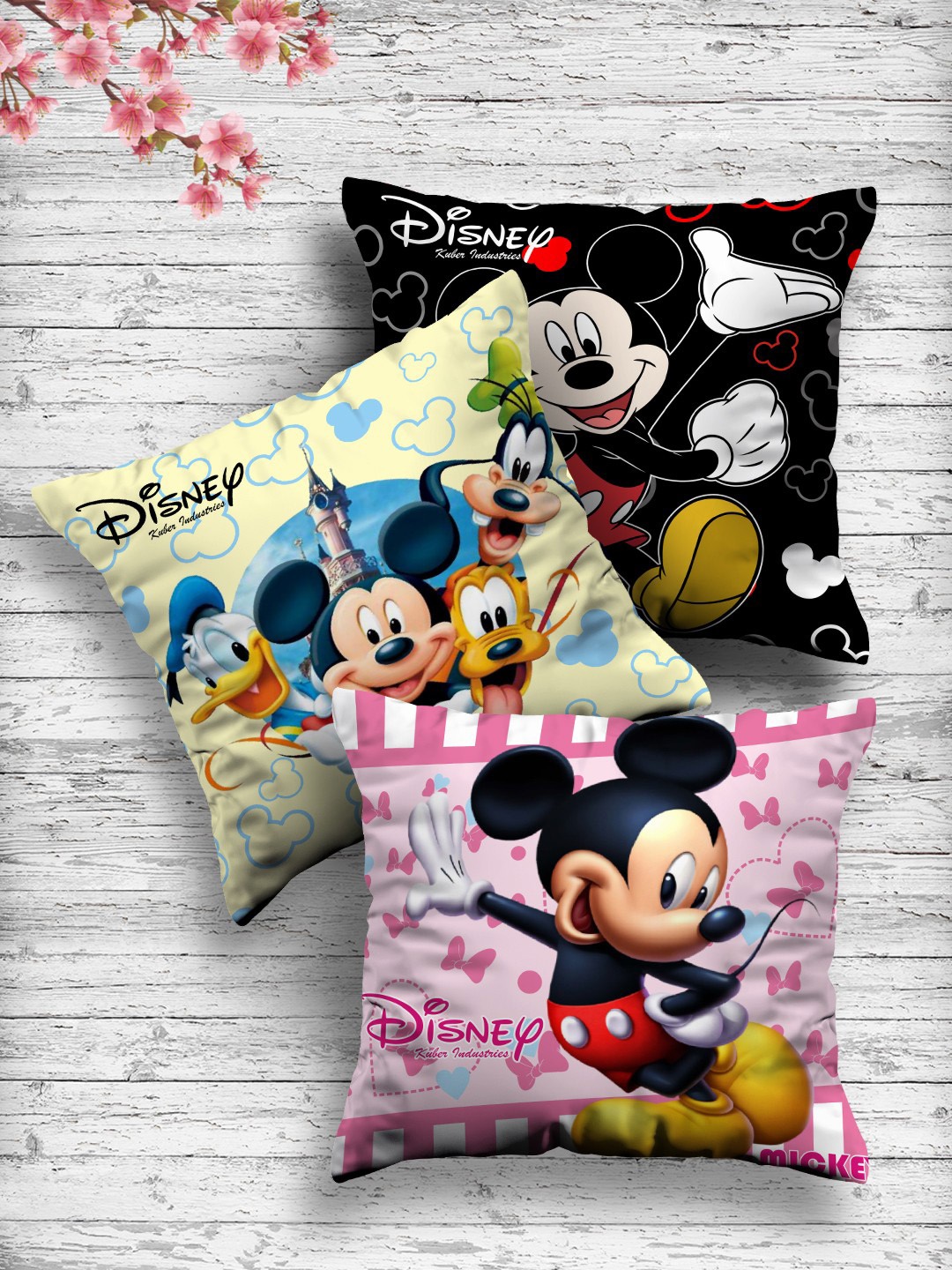 

Kuber Industries Set Of 3 Disney Printed Reversible Cushions, Black