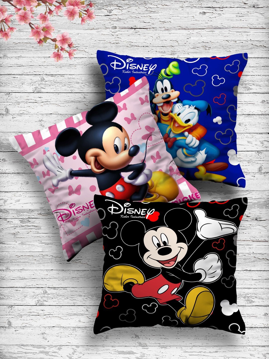 

Kuber Industries Set Of 3 Both Side Disney Printed Reversible Cushion, Black