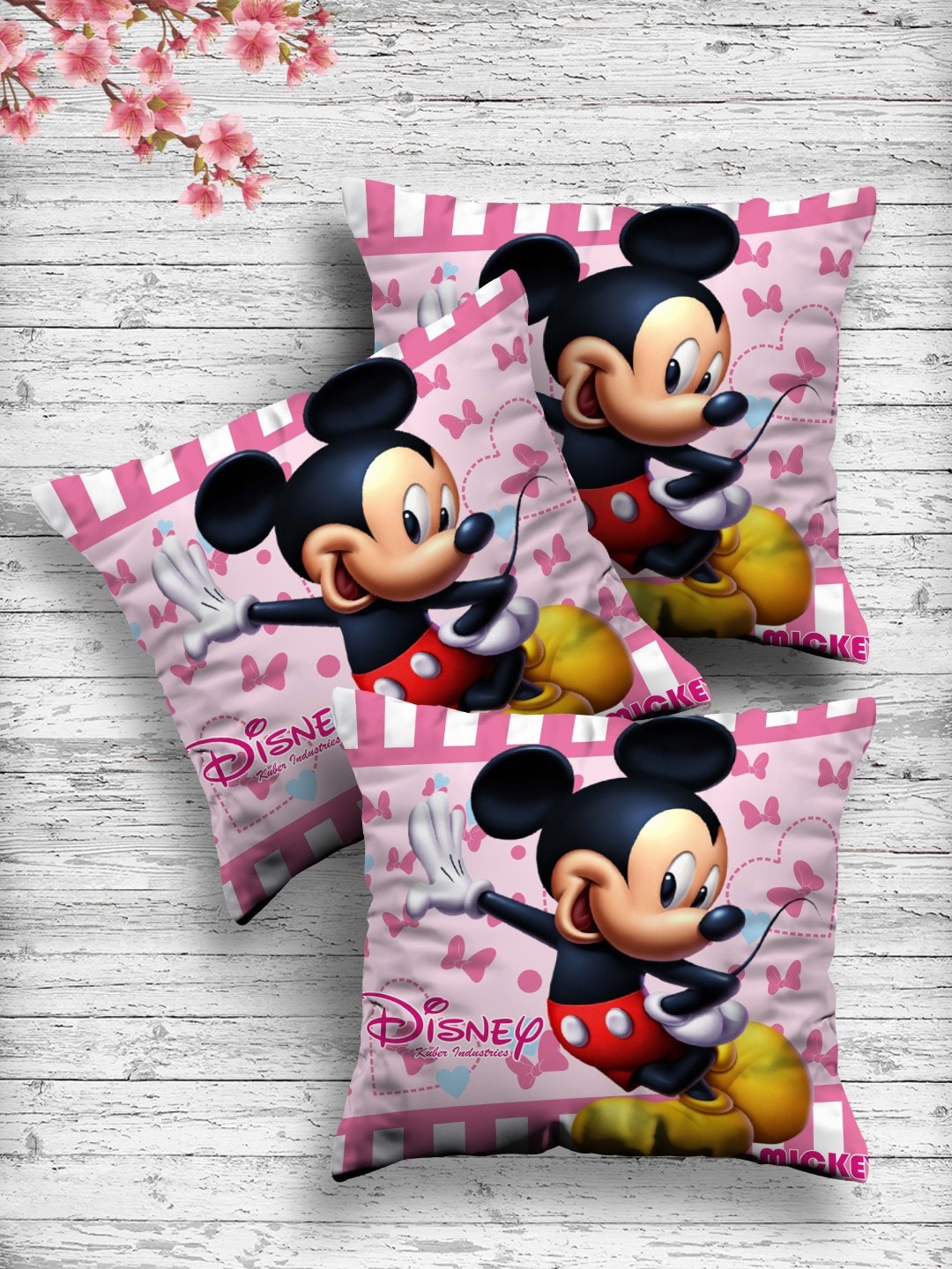 

Kuber Industries Set Of 3 Disney Both Side Printed Reversible Cushions, Pink